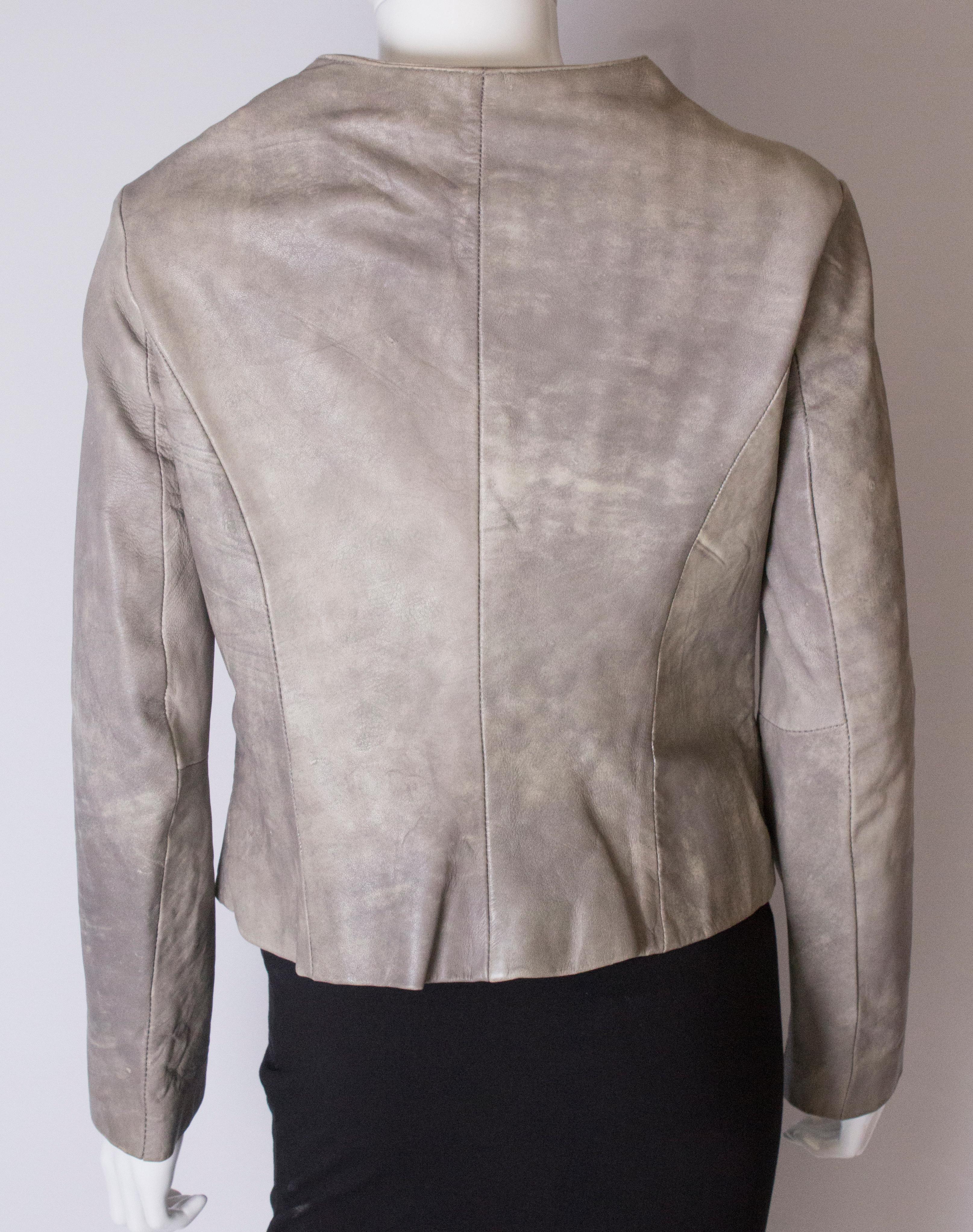 Vintage Grey Leather Jacket For Sale 1