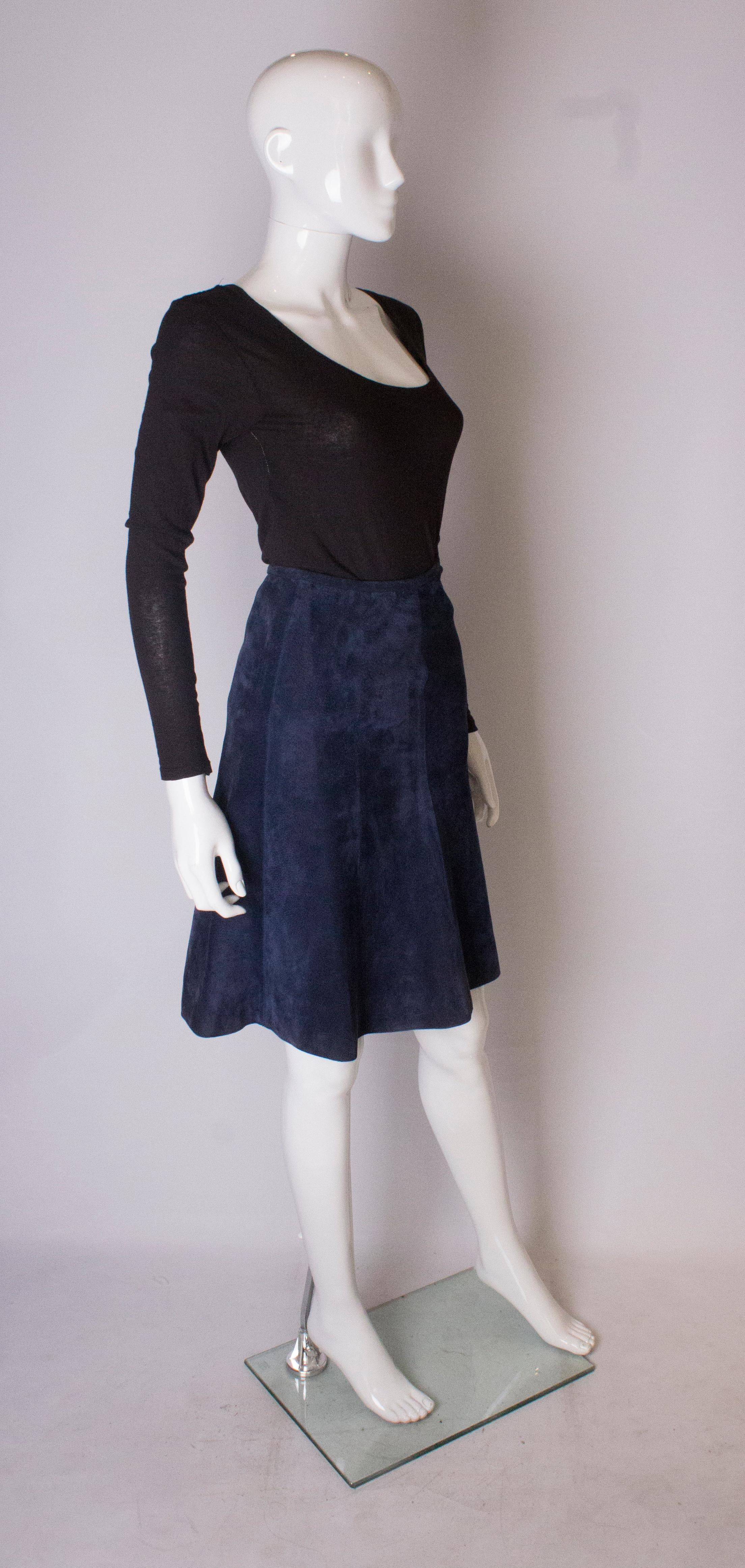 Black Vintage Blue Suede Skirt from Fortnum and Mason For Sale