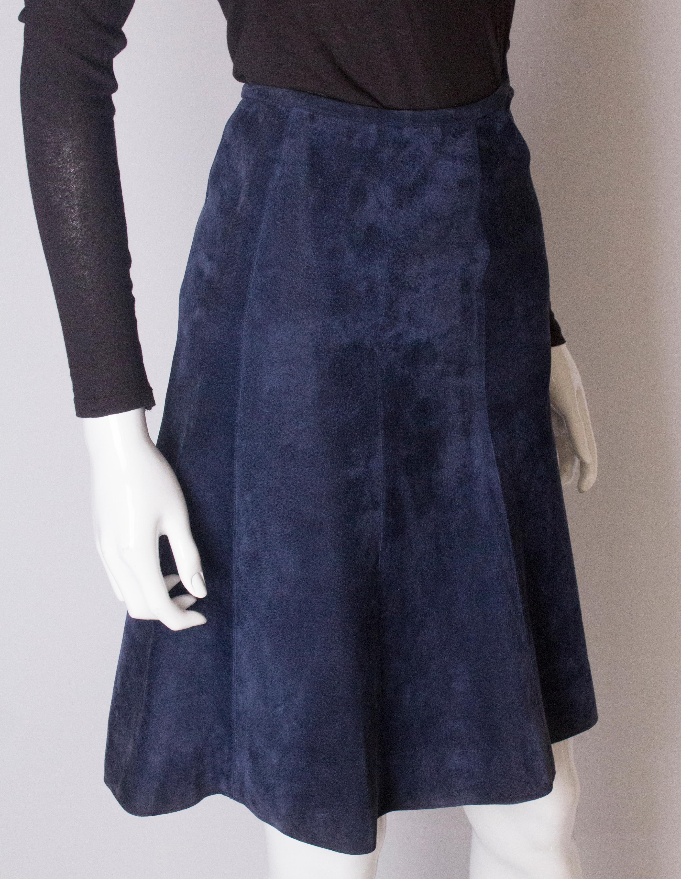 Vintage Blue Suede Skirt from Fortnum and Mason In Good Condition For Sale In London, GB