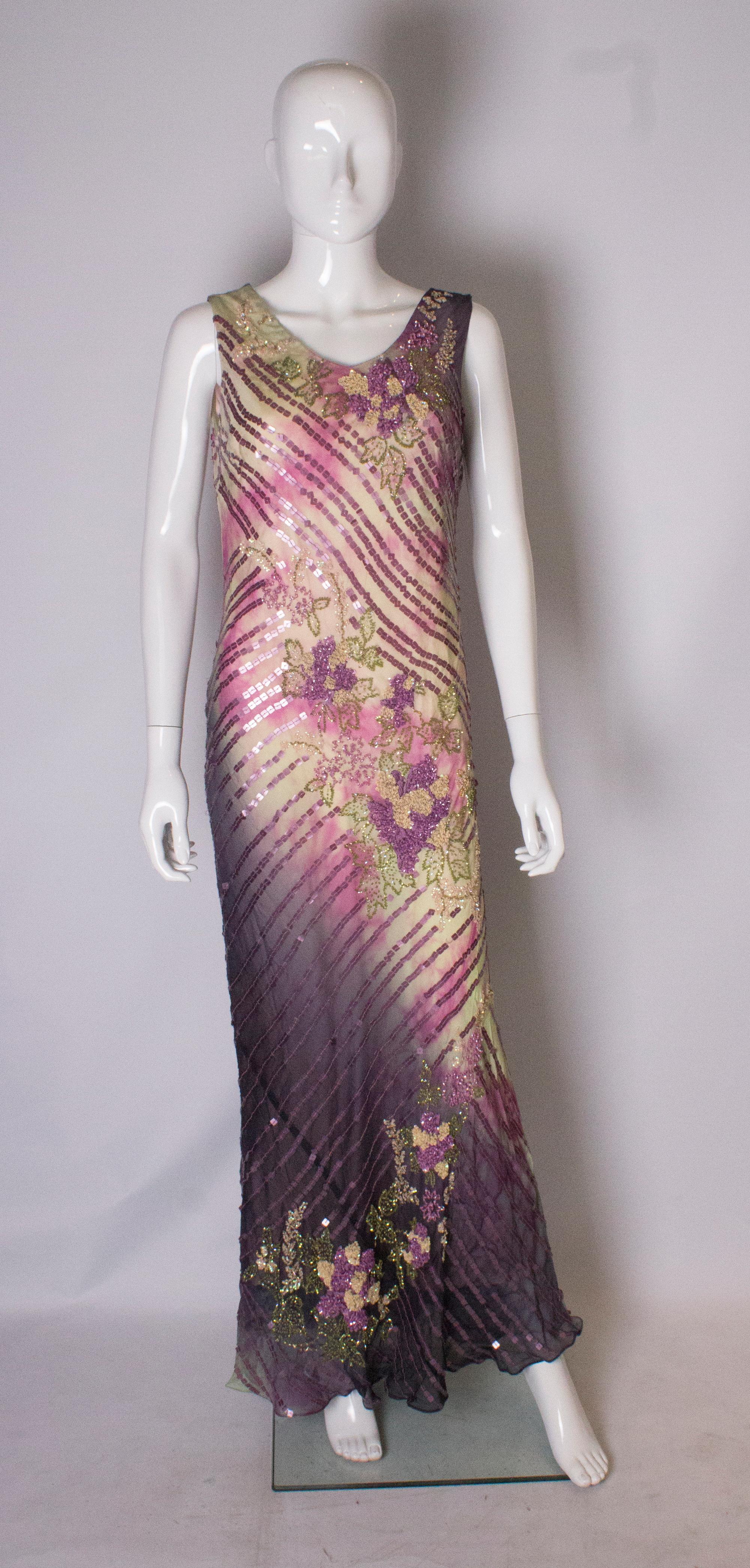 Beaded Vintage Gown with Tie Die Effect For Sale at 1stDibs