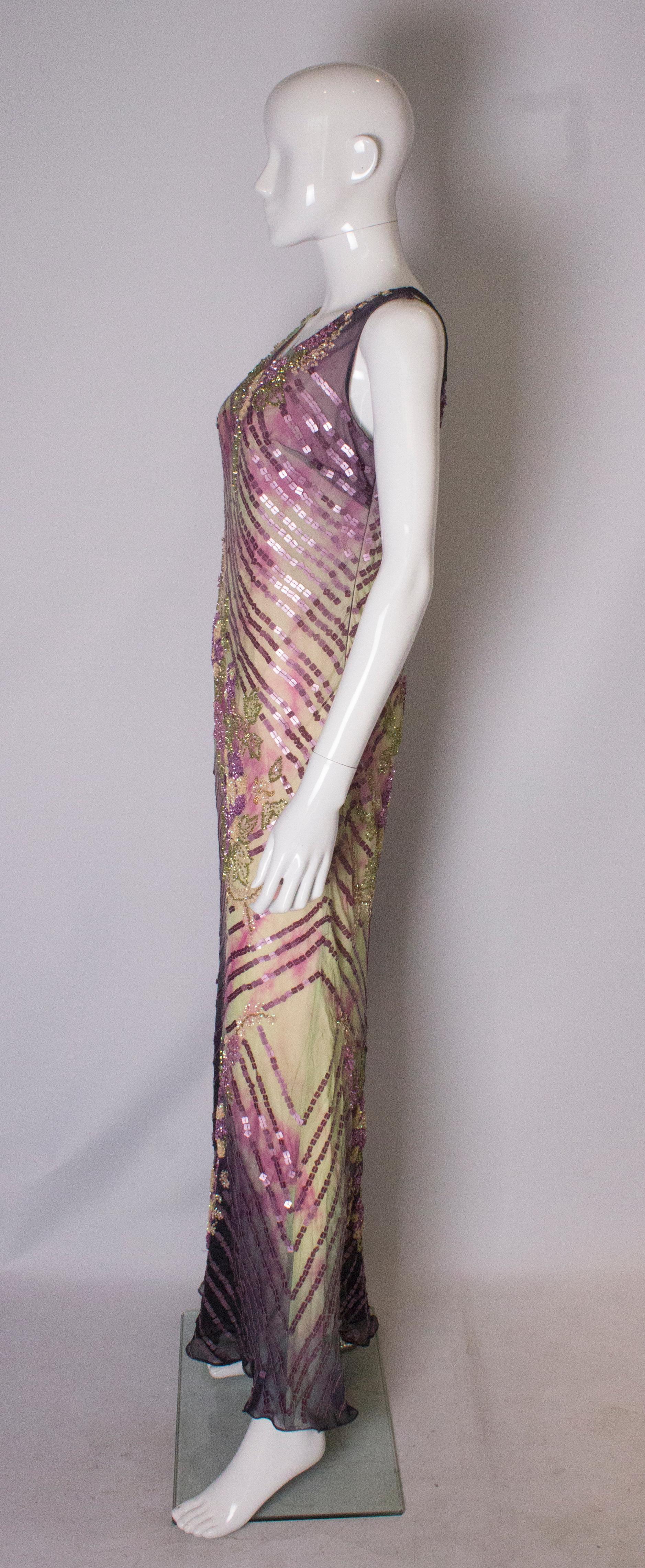 Women's Beaded Vintage Gown with Tie Die Effect For Sale