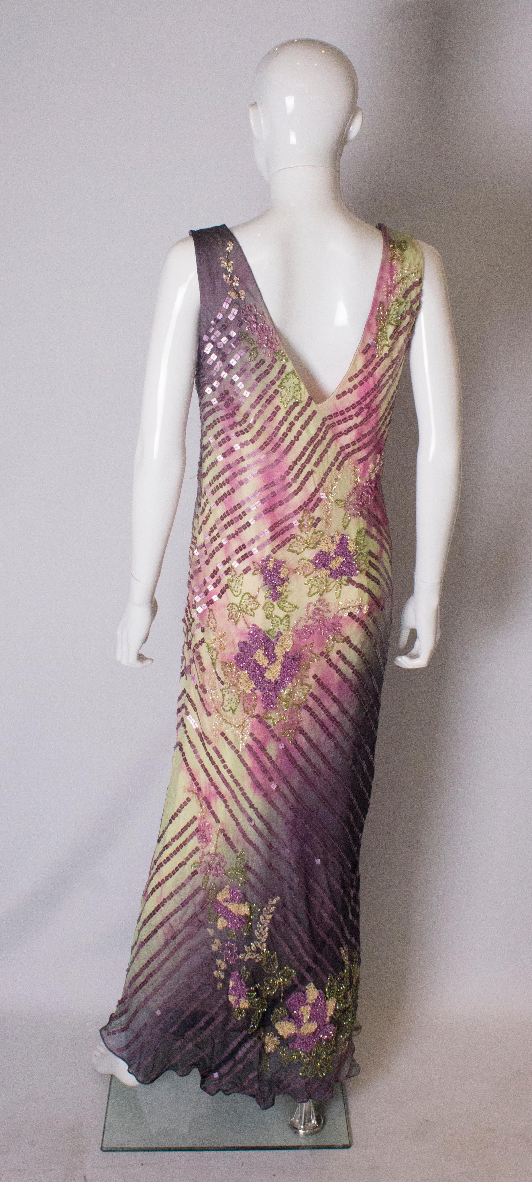 Beaded Vintage Gown with Tie Die Effect For Sale 2