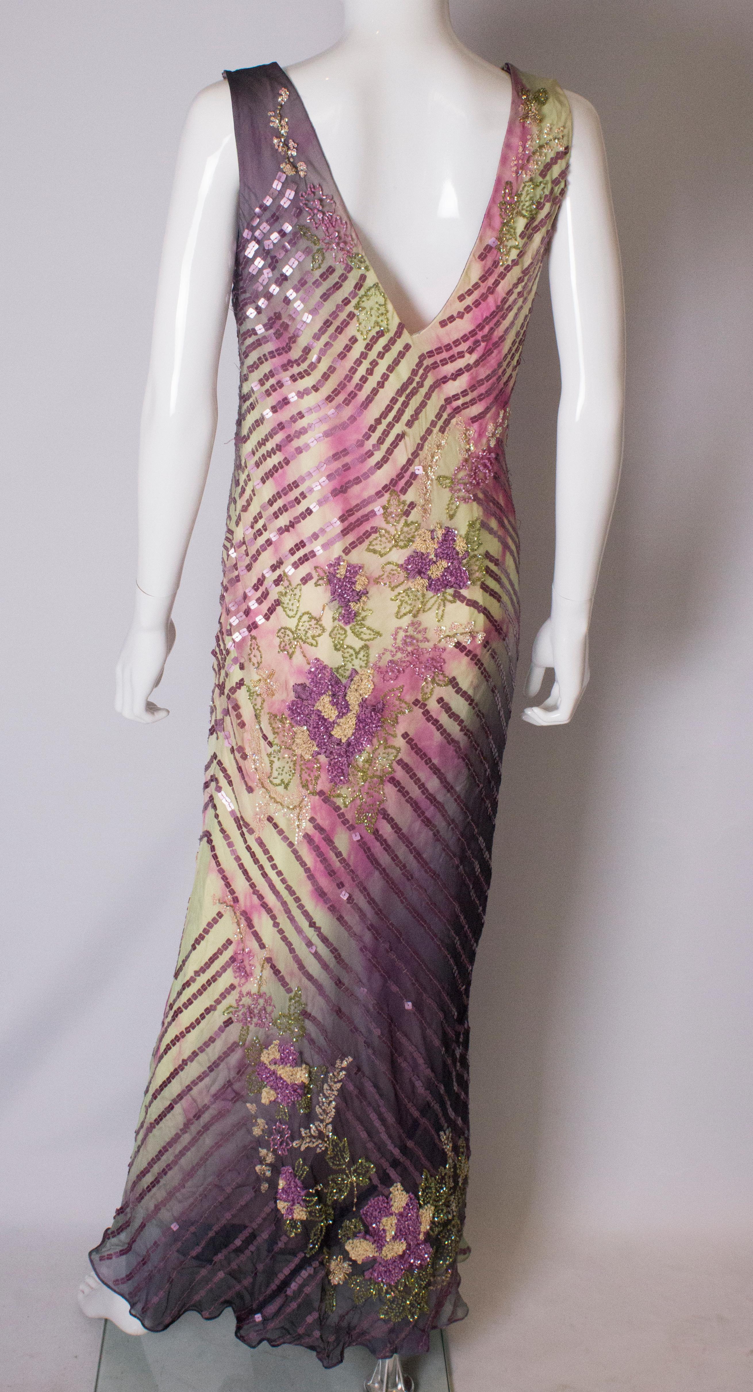 Beaded Vintage Gown with Tie Die Effect For Sale 3