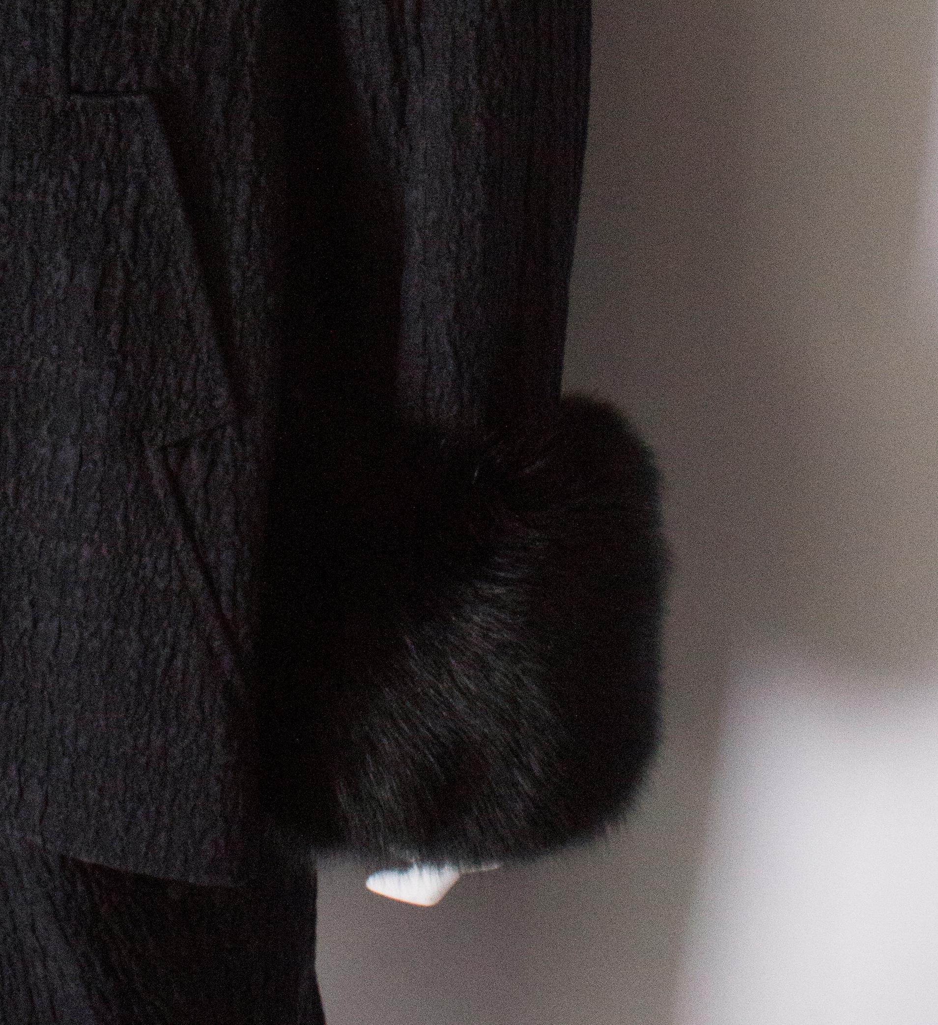 Black 1980s Vintage Parveen Couture Suit with Fur Trim For Sale