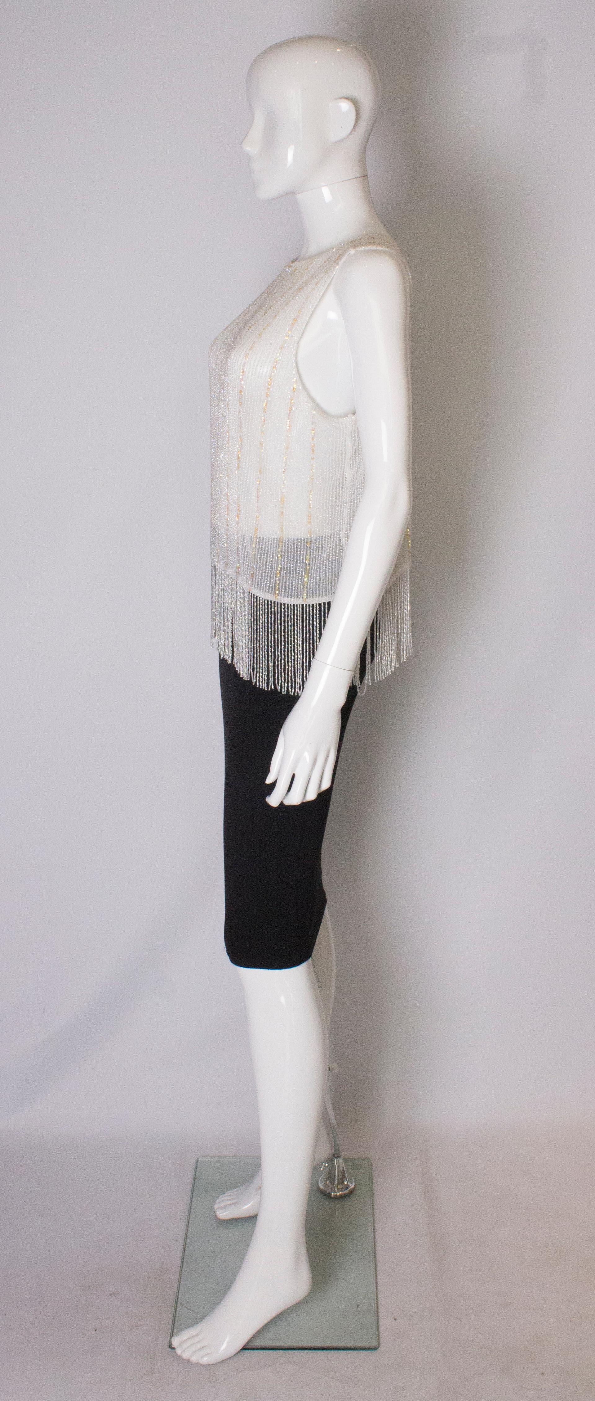 Gray Vintage White Bead and Sequin Top with Fringing For Sale