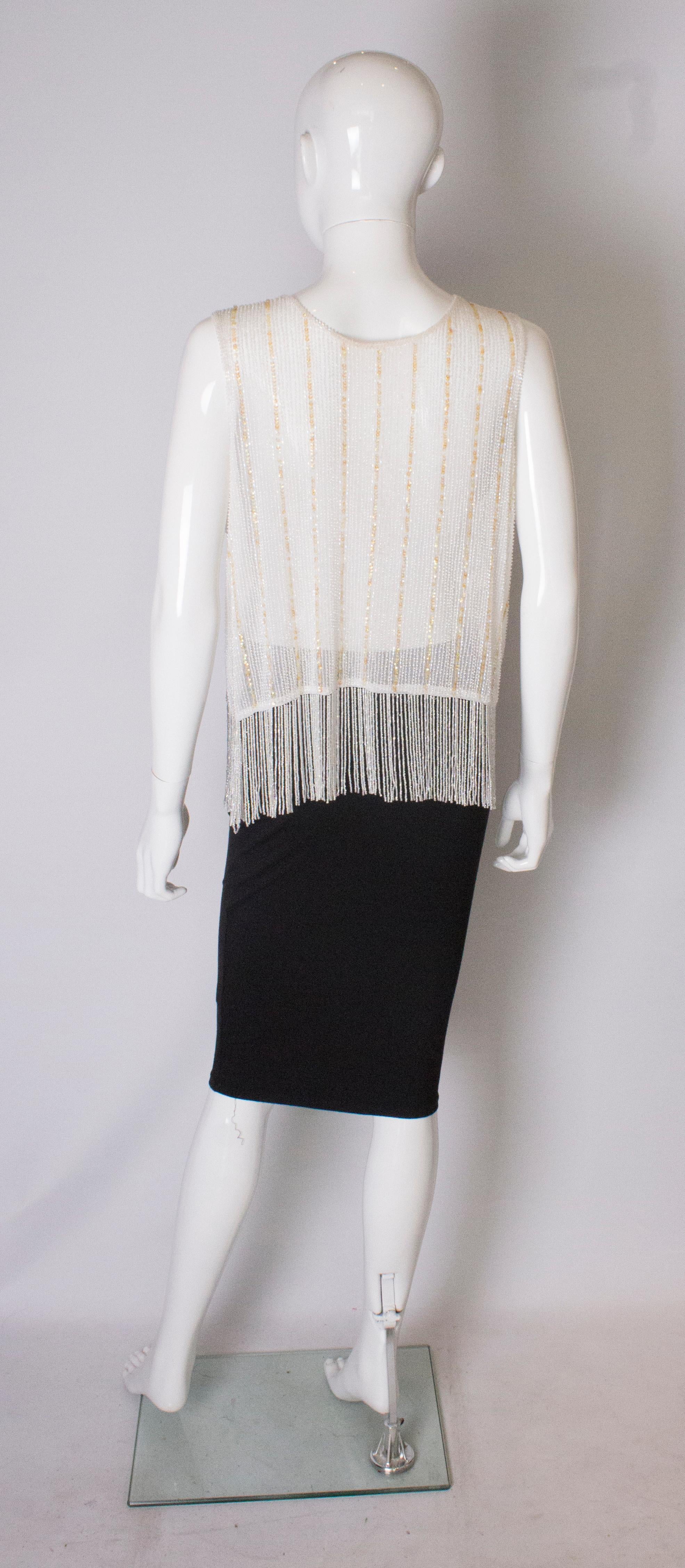 Women's Vintage White Bead and Sequin Top with Fringing For Sale