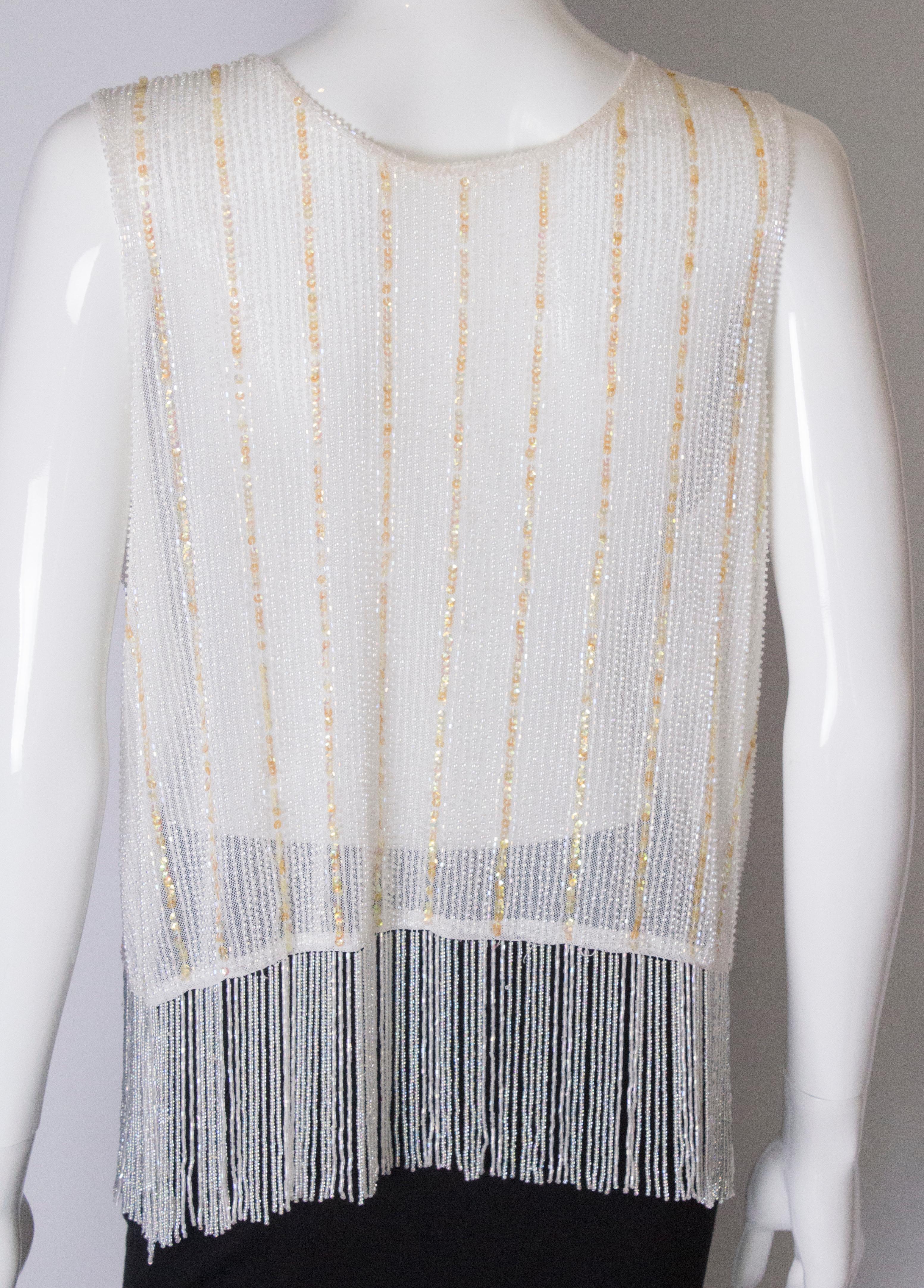 Vintage White Bead and Sequin Top with Fringing For Sale 1