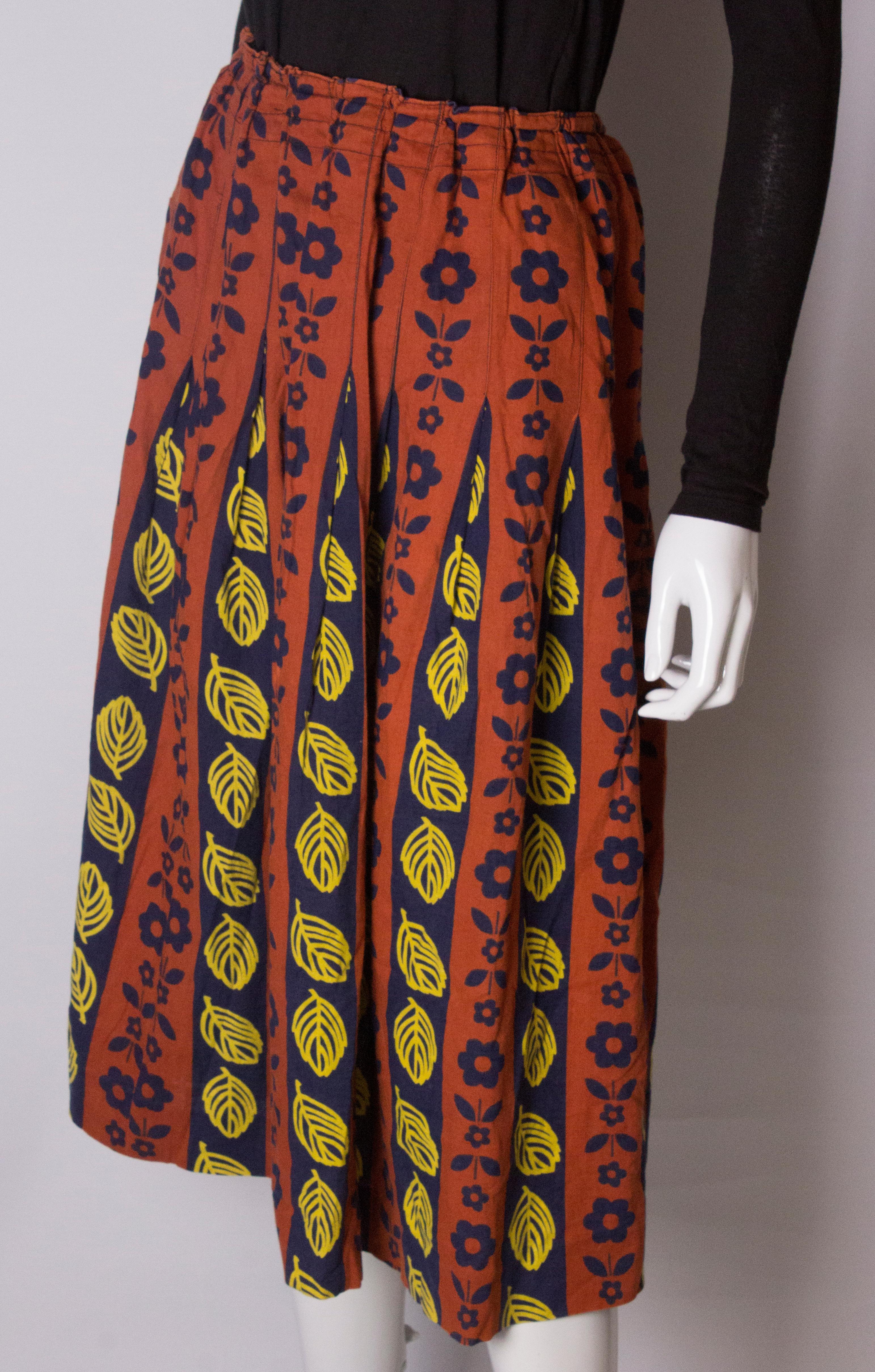 Brown Autumn Print Vintage Skirt  For Sale