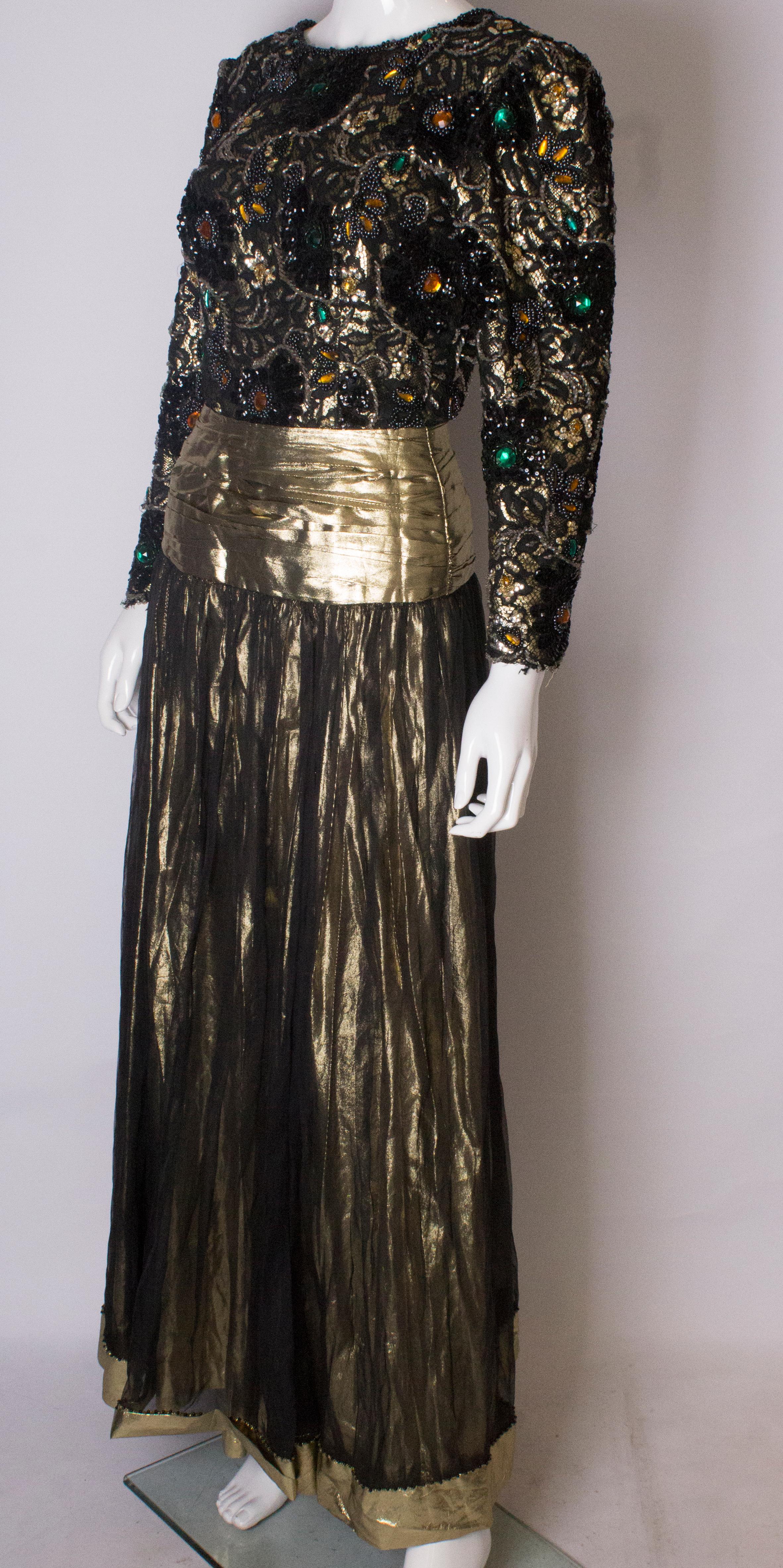 Black Beaded Evening Gown, 1980s For Sale
