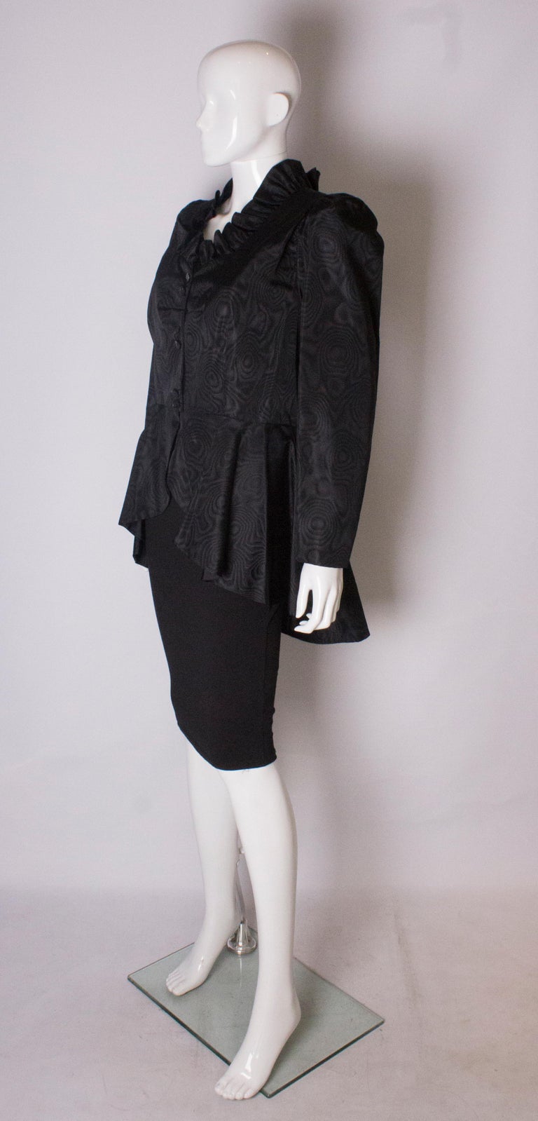 Black Moire Silk Vintage Jacket with Frill Edged Collar and Peplum For ...