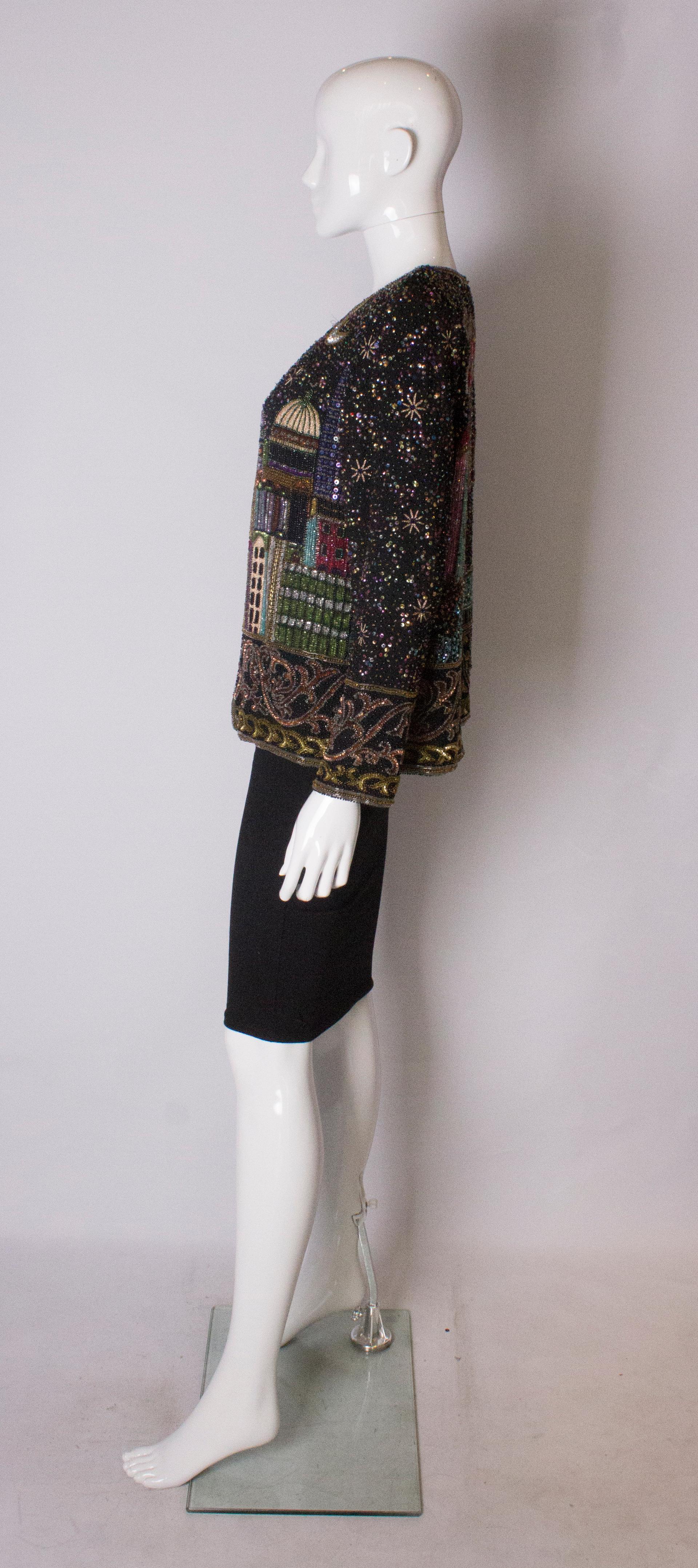 Black Stunning Vintage Beaded Jacket  For Sale