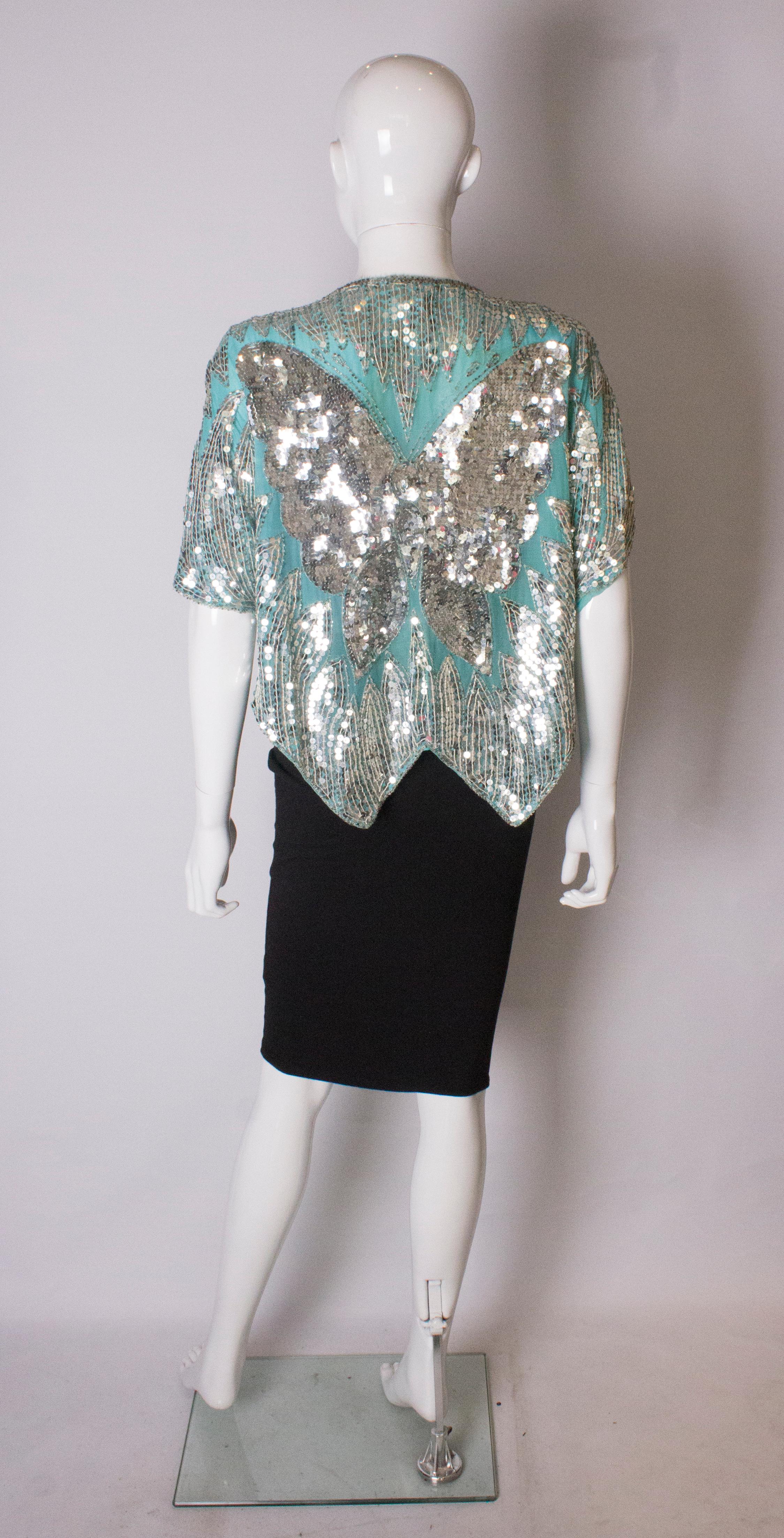 Vintage Sequin Butterfly Top In Good Condition For Sale In London, GB