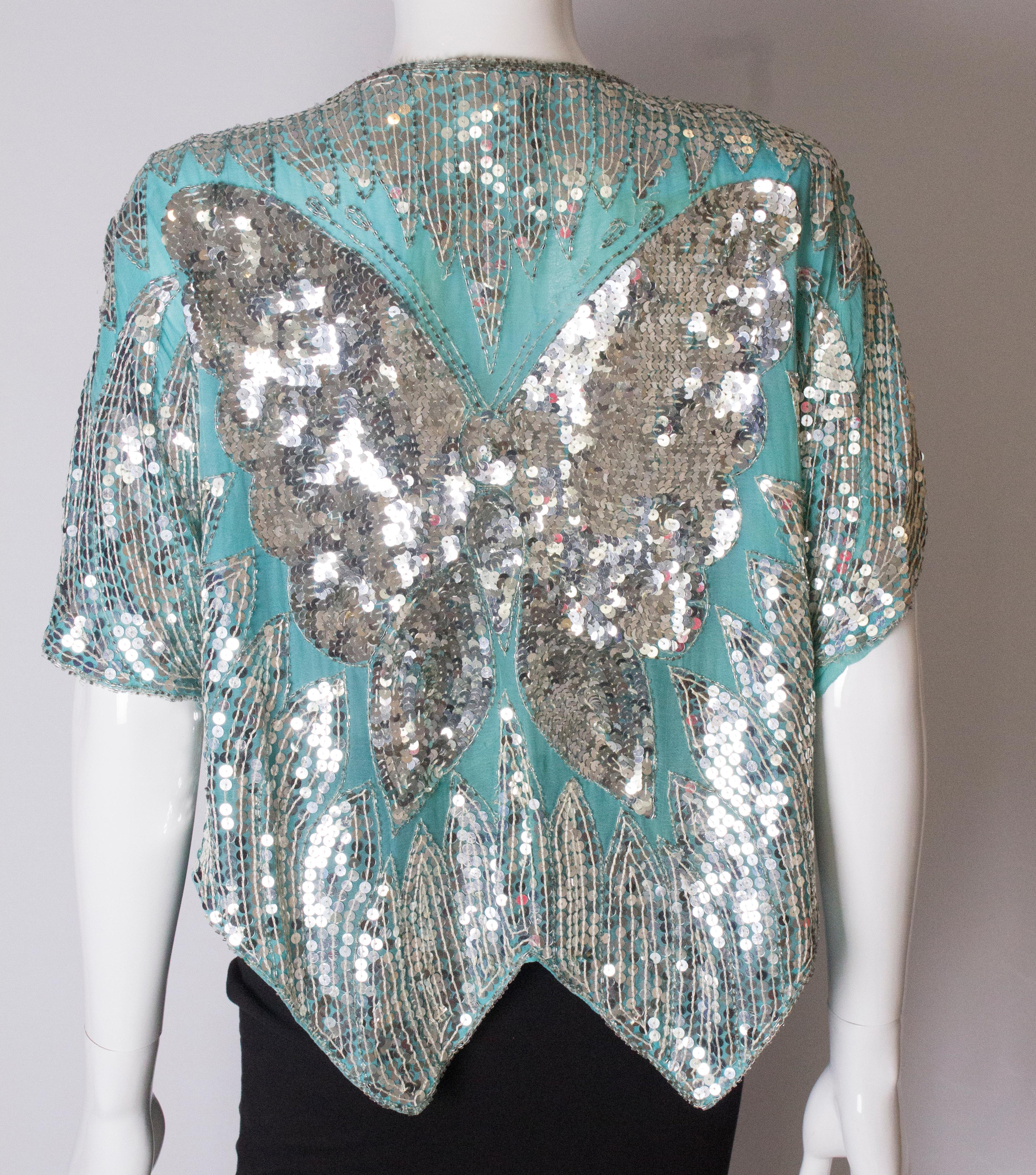 Women's Vintage Sequin Butterfly Top For Sale