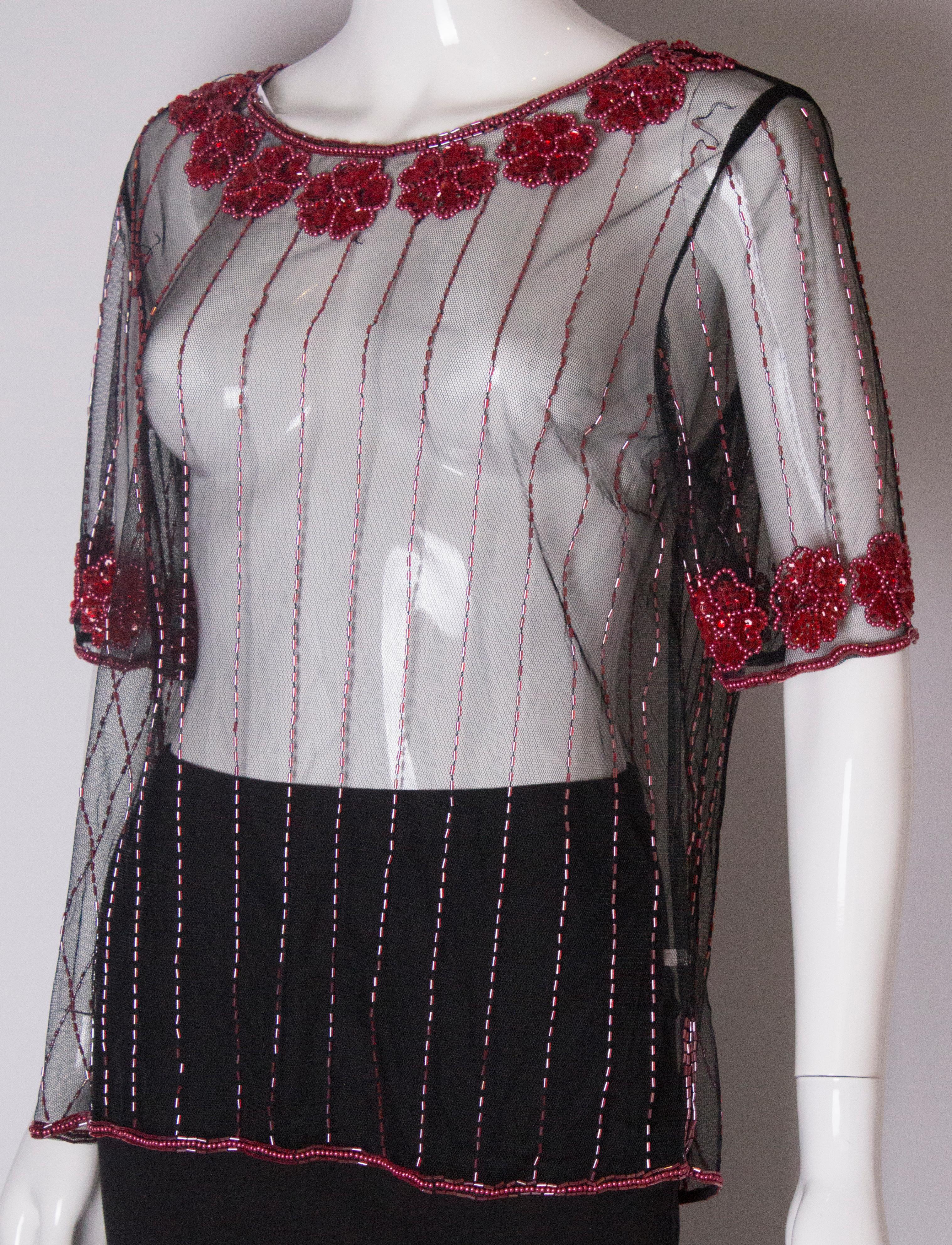 Net T Shirt Shirt with Sequin and Bead Embellishment, 1970s In Good Condition For Sale In London, GB