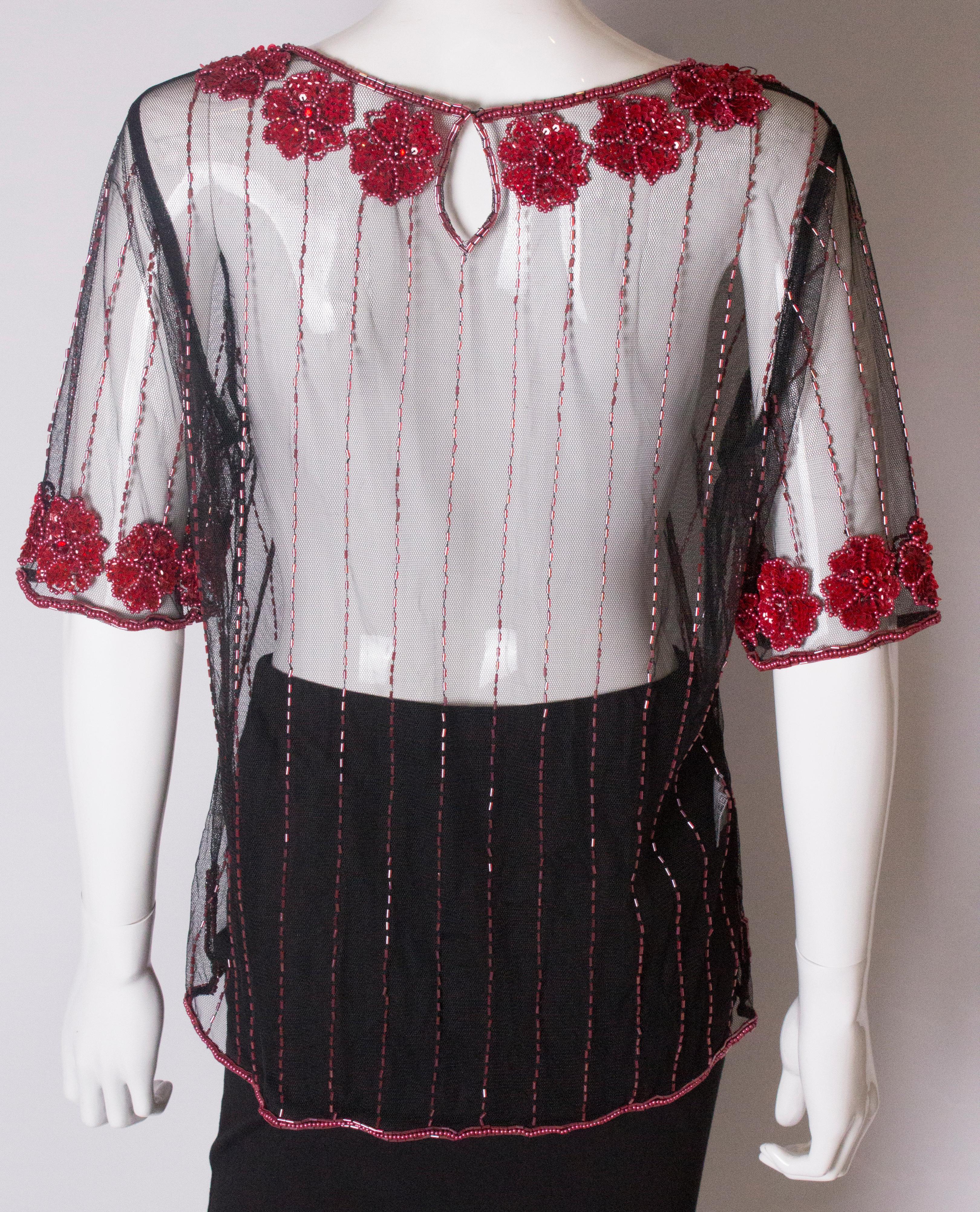 Net T Shirt Shirt with Sequin and Bead Embellishment, 1970s For Sale 3