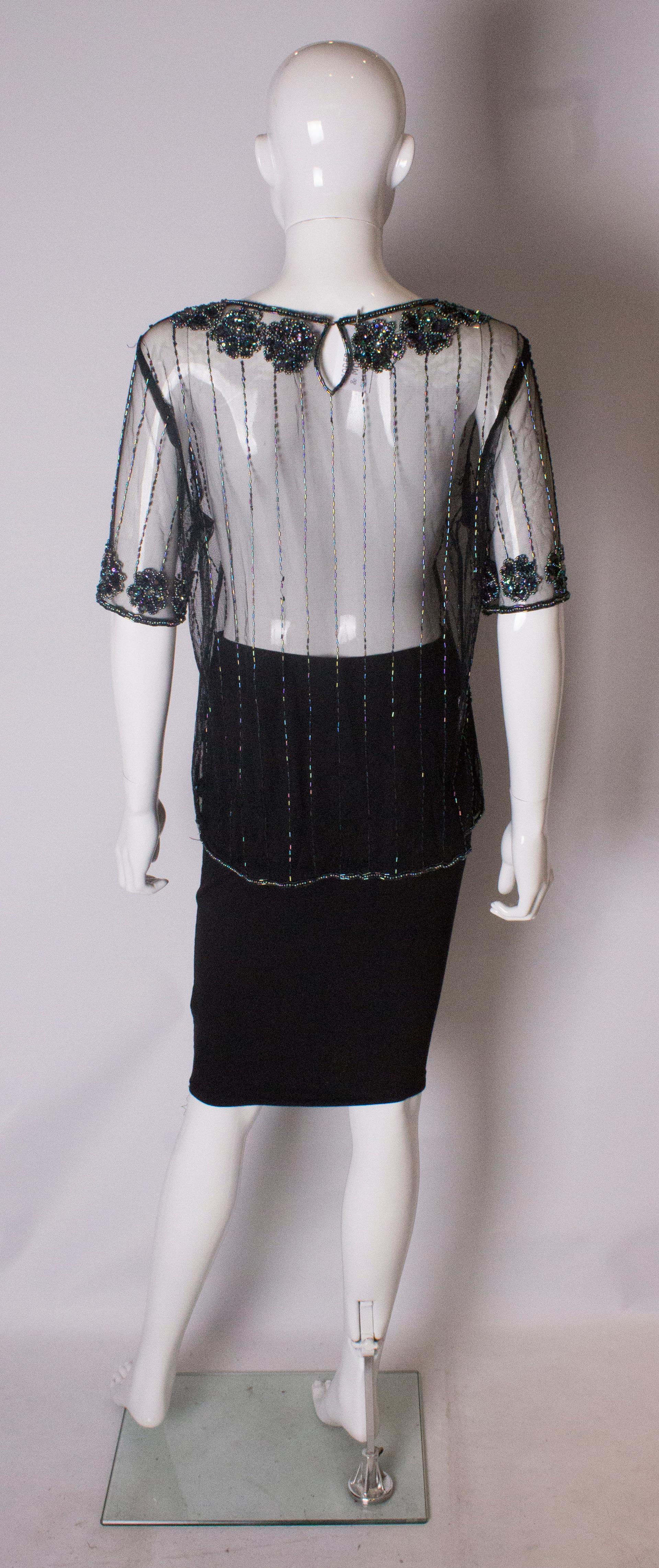Women's Vintage Net T Shirt with Sequin and Bead Embellishment For Sale