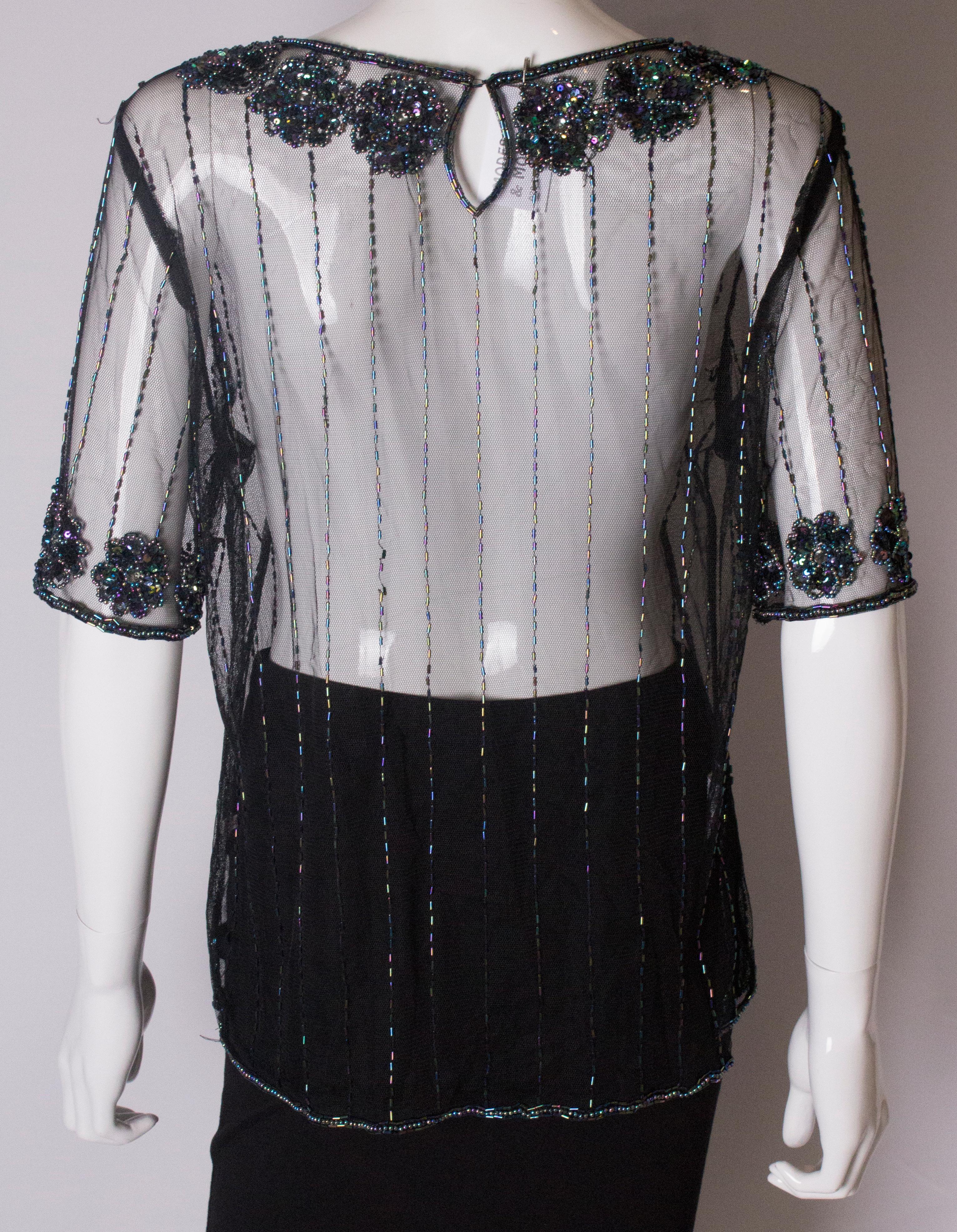Vintage Net T Shirt with Sequin and Bead Embellishment For Sale 1