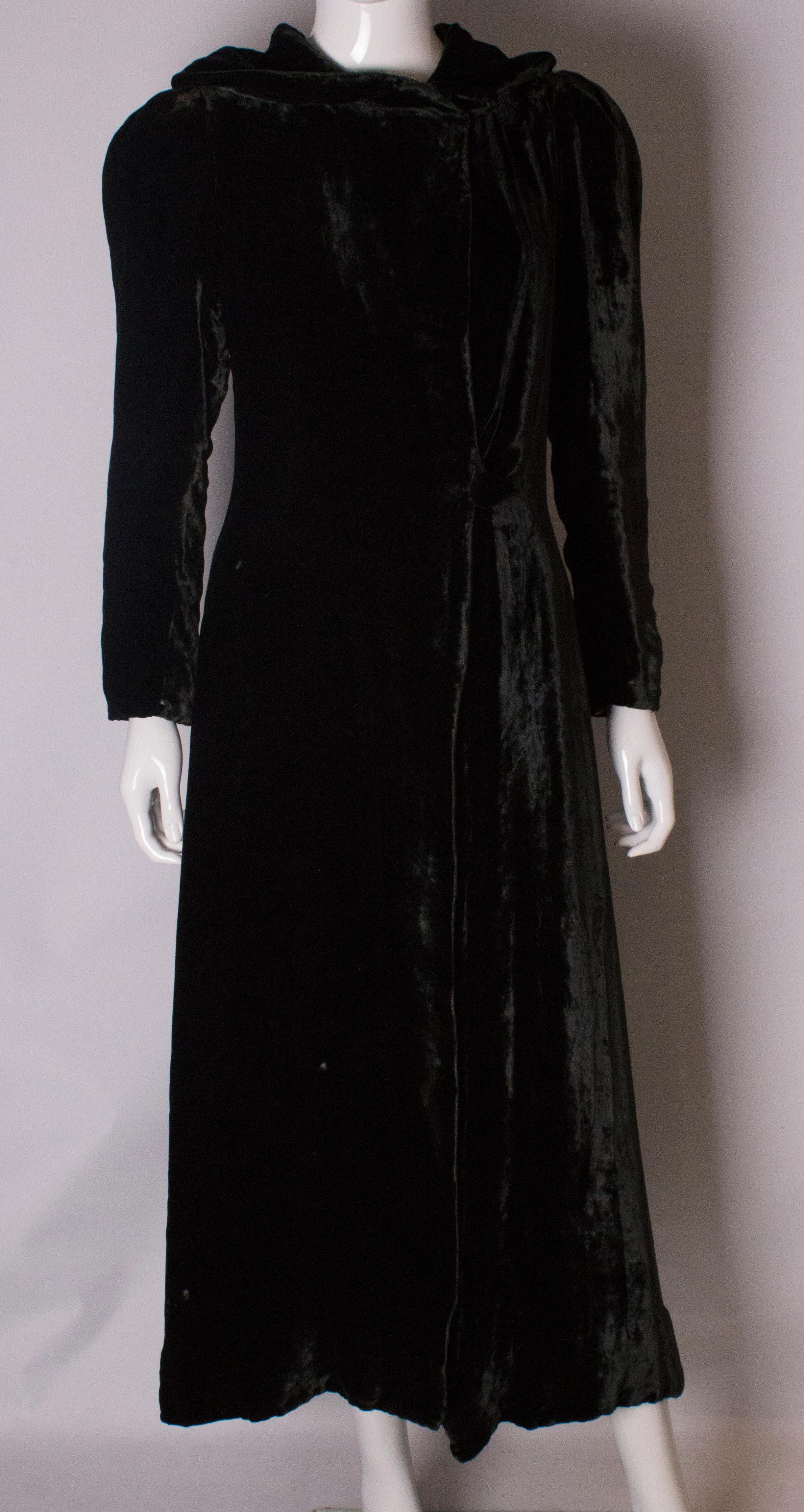 Black Velvet Hooded Vintage Coat
