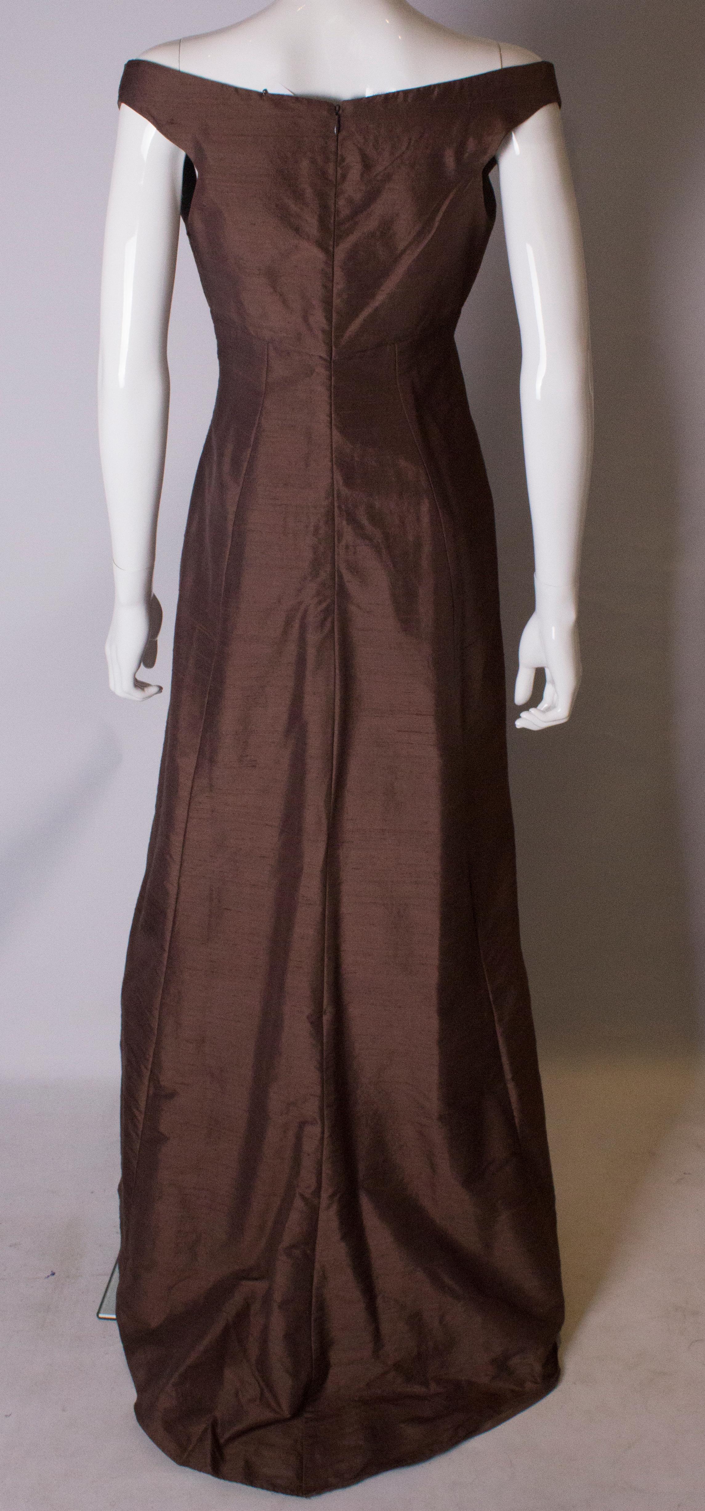 Women's Brown Silk Vintage Gown For Sale