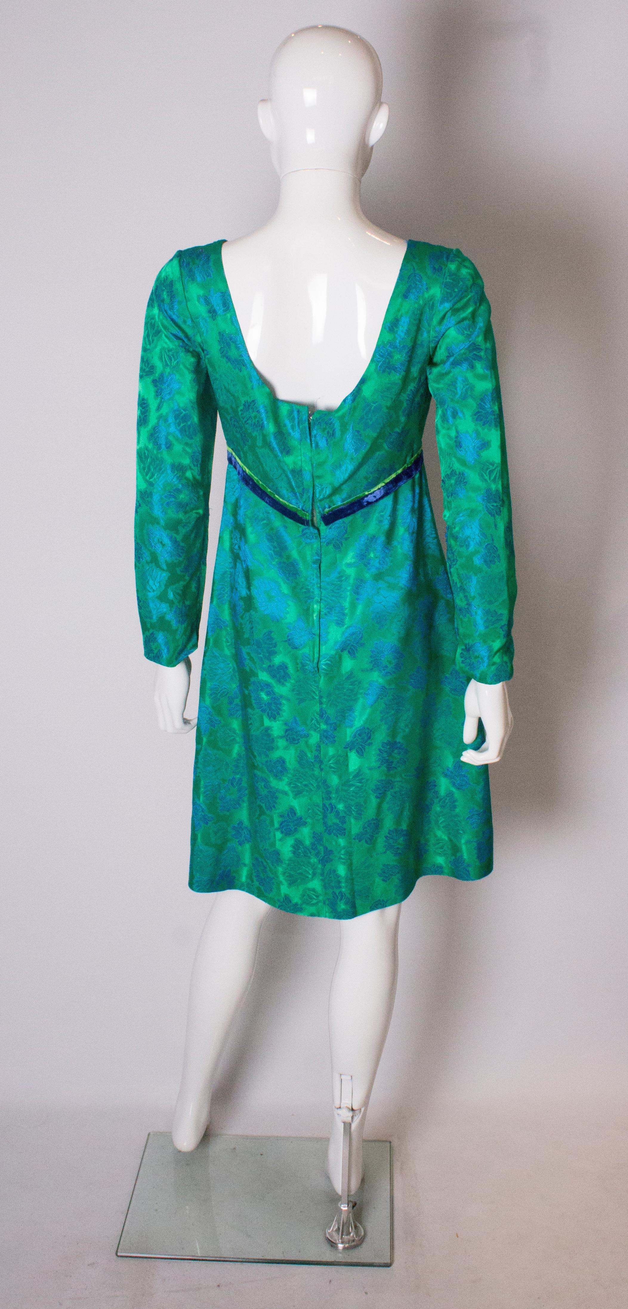 Blue and Green Floral Vintage Cocktail Dress, 1960s  In Good Condition For Sale In London, GB