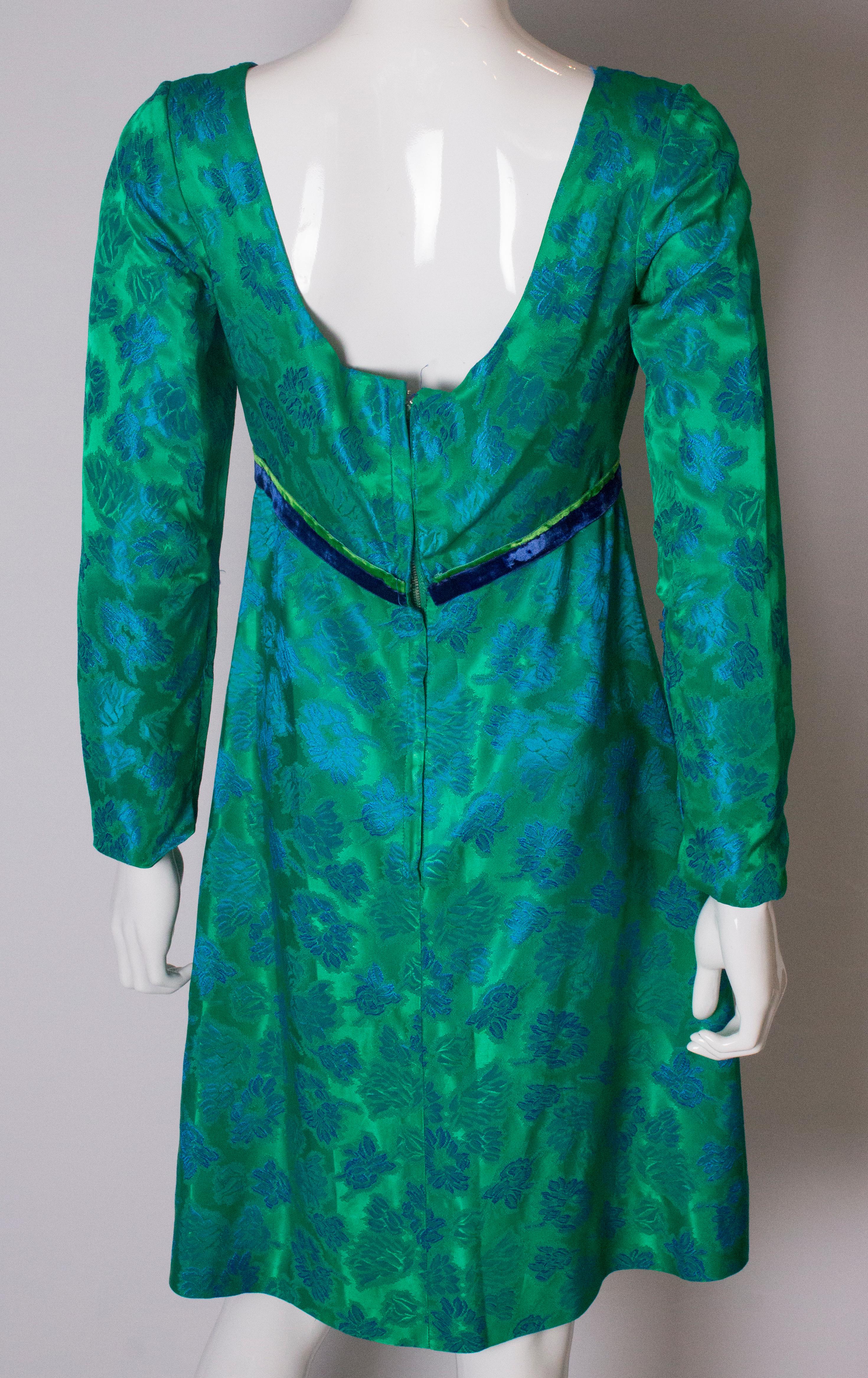 Women's Blue and Green Floral Vintage Cocktail Dress, 1960s  For Sale