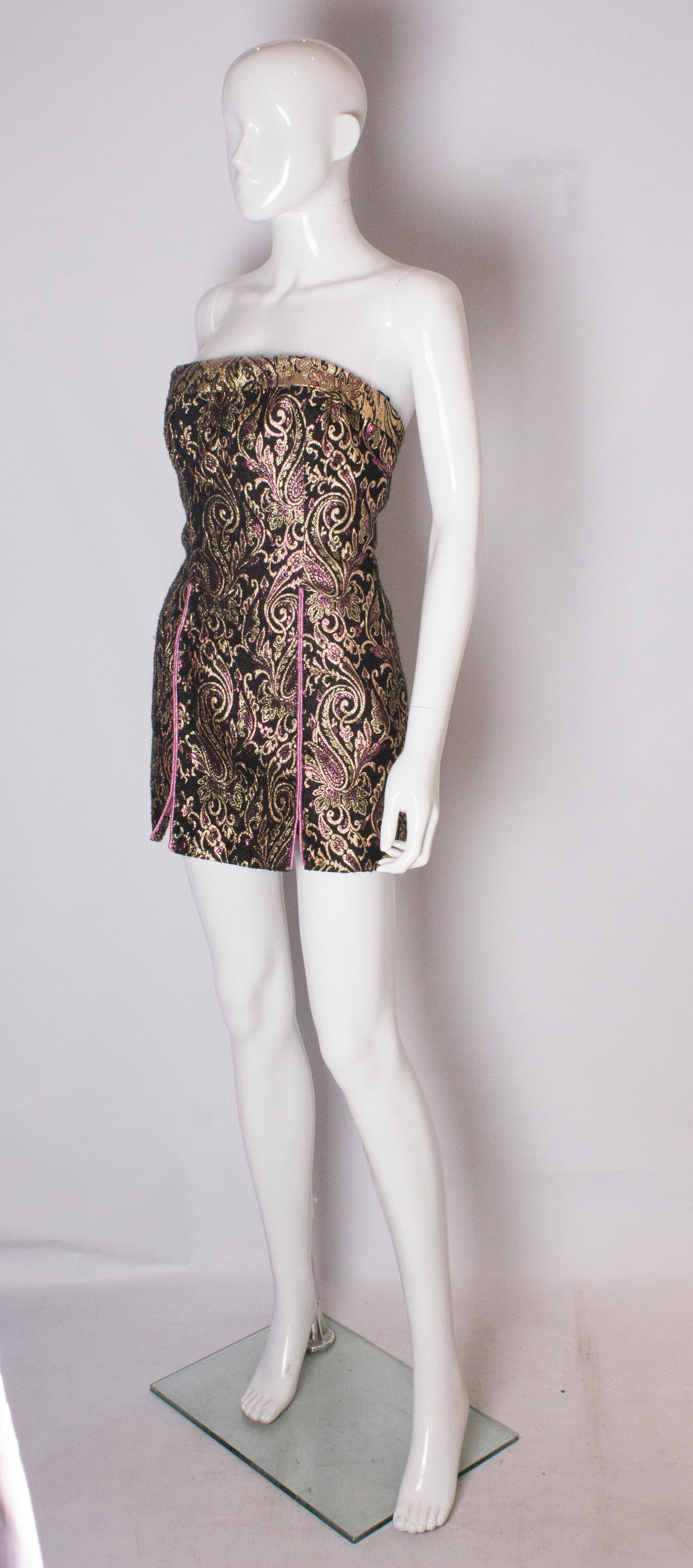 Black Brocade Vintage Top / Mini Dress