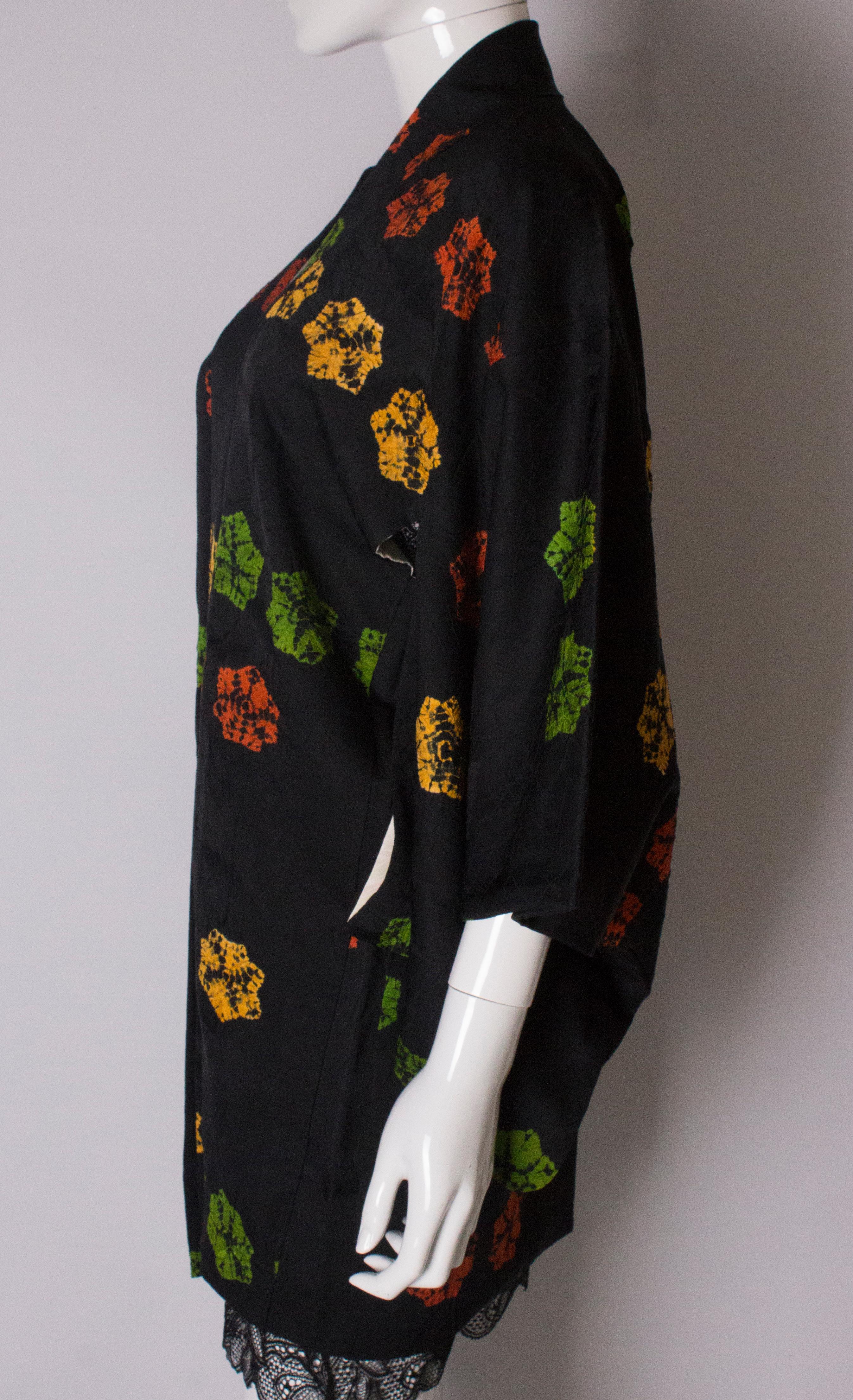 Short Vintage Kimono with Multi colour Flower Decoration 1