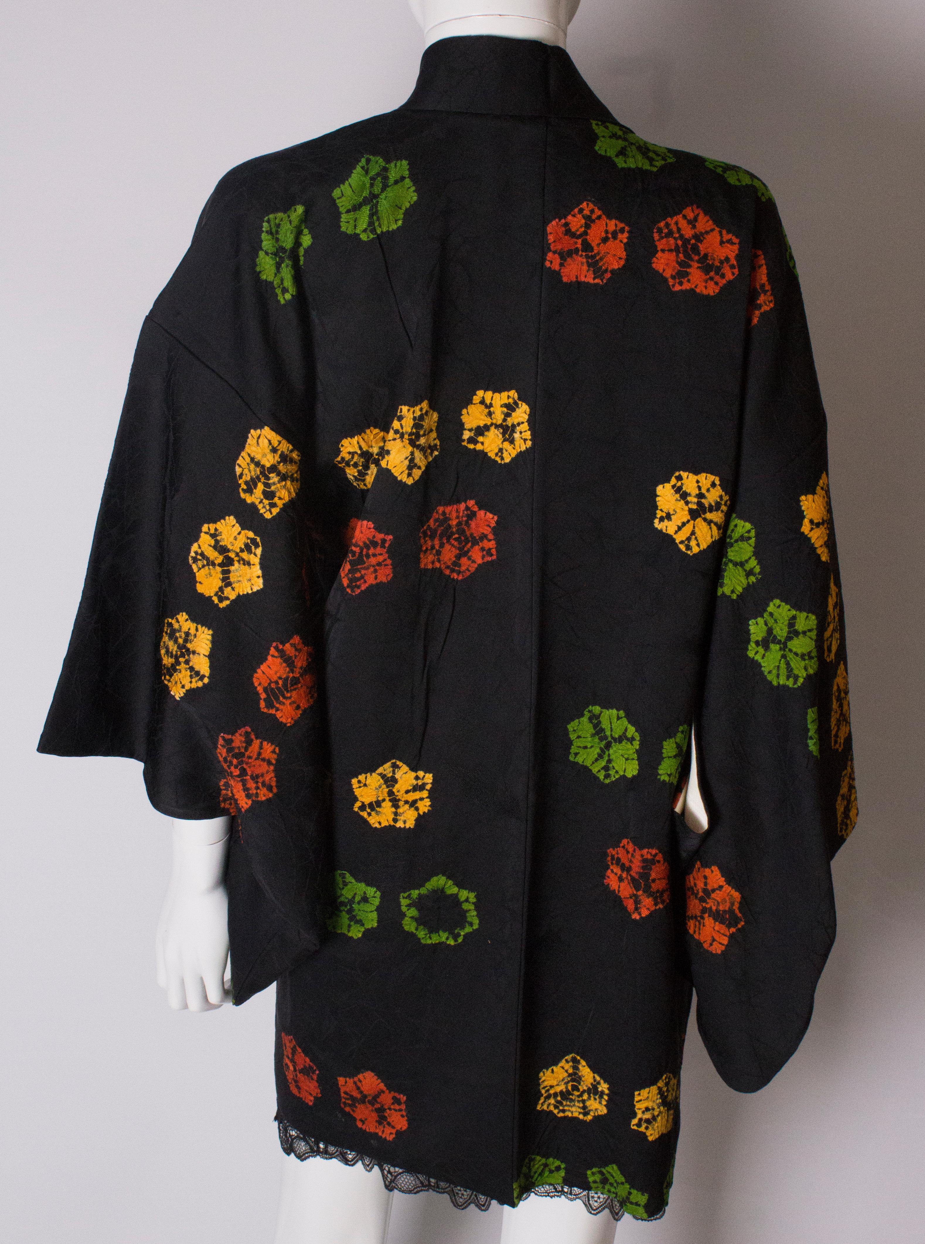 Short Vintage Kimono with Multi colour Flower Decoration 3