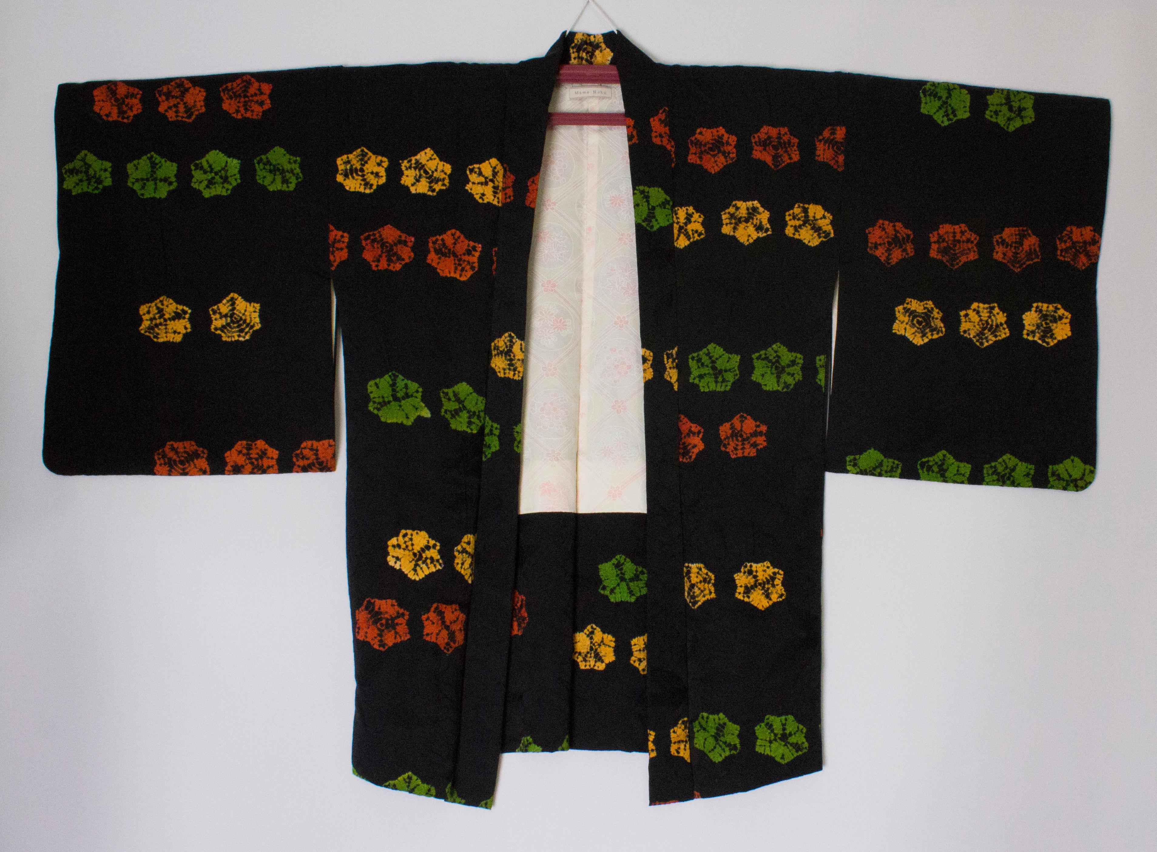 Short Vintage Kimono with Multi colour Flower Decoration 5
