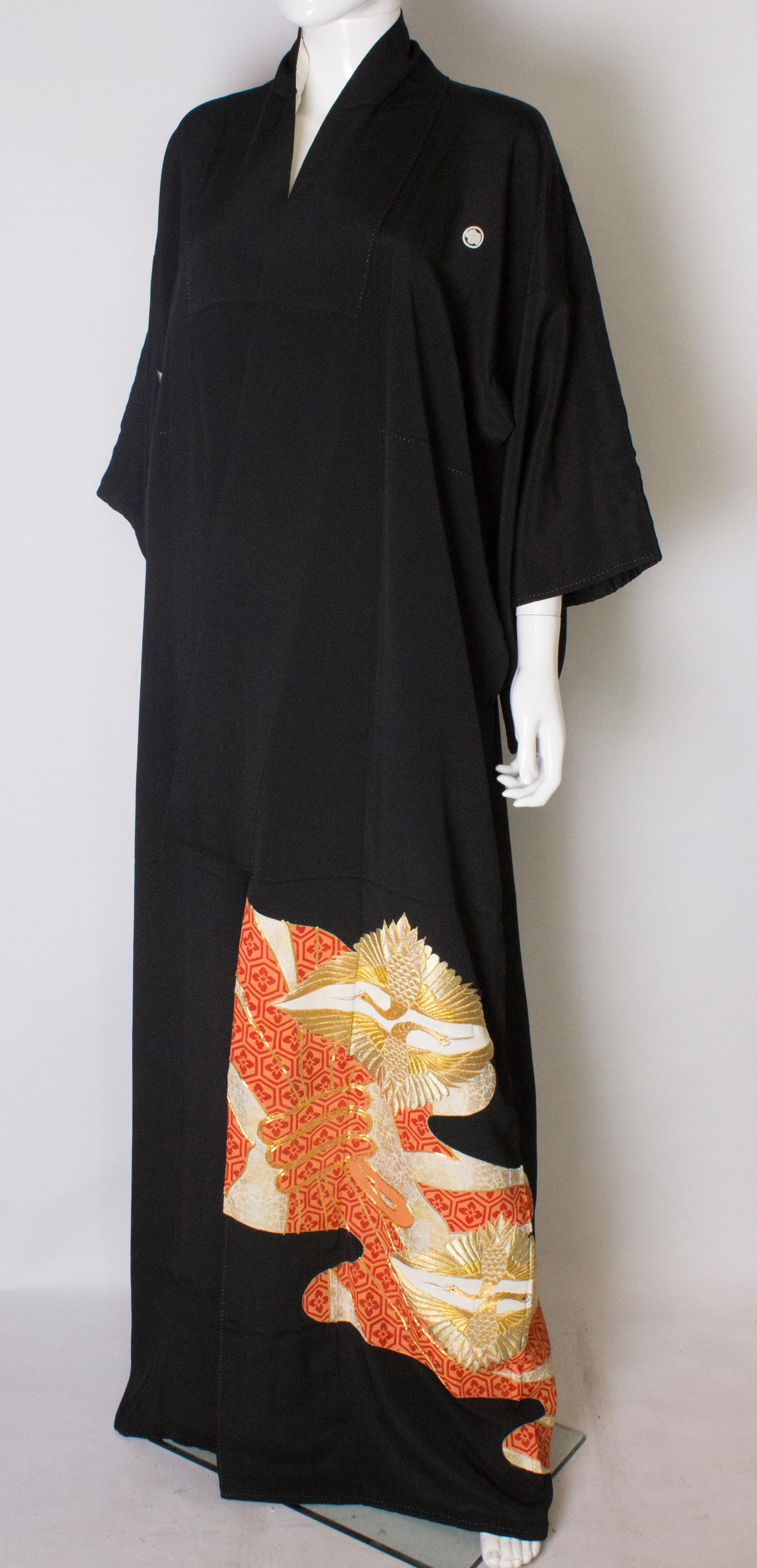 Full Length Vintage Kimono with Dancing Crane Decoration In Good Condition In London, GB