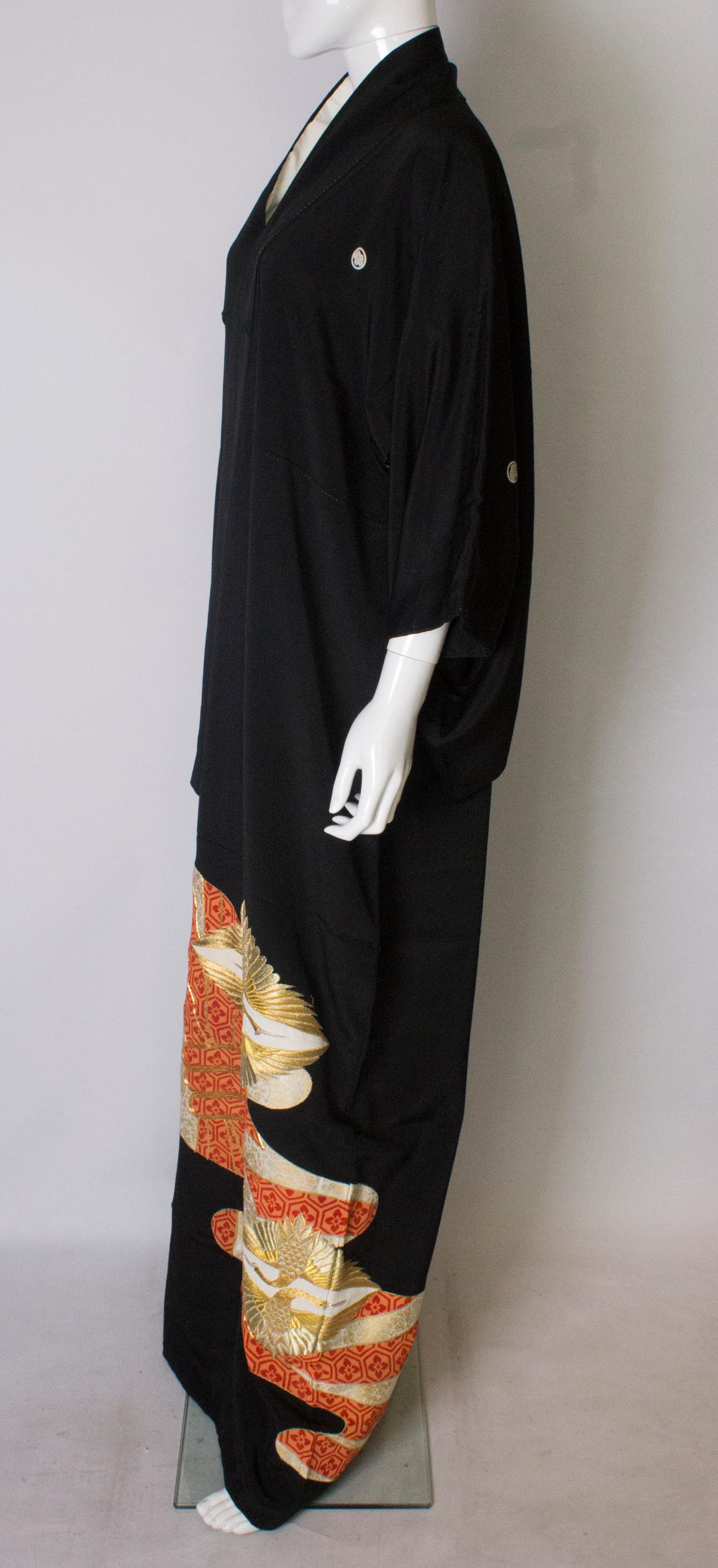 Full Length Vintage Kimono with Dancing Crane Decoration 1