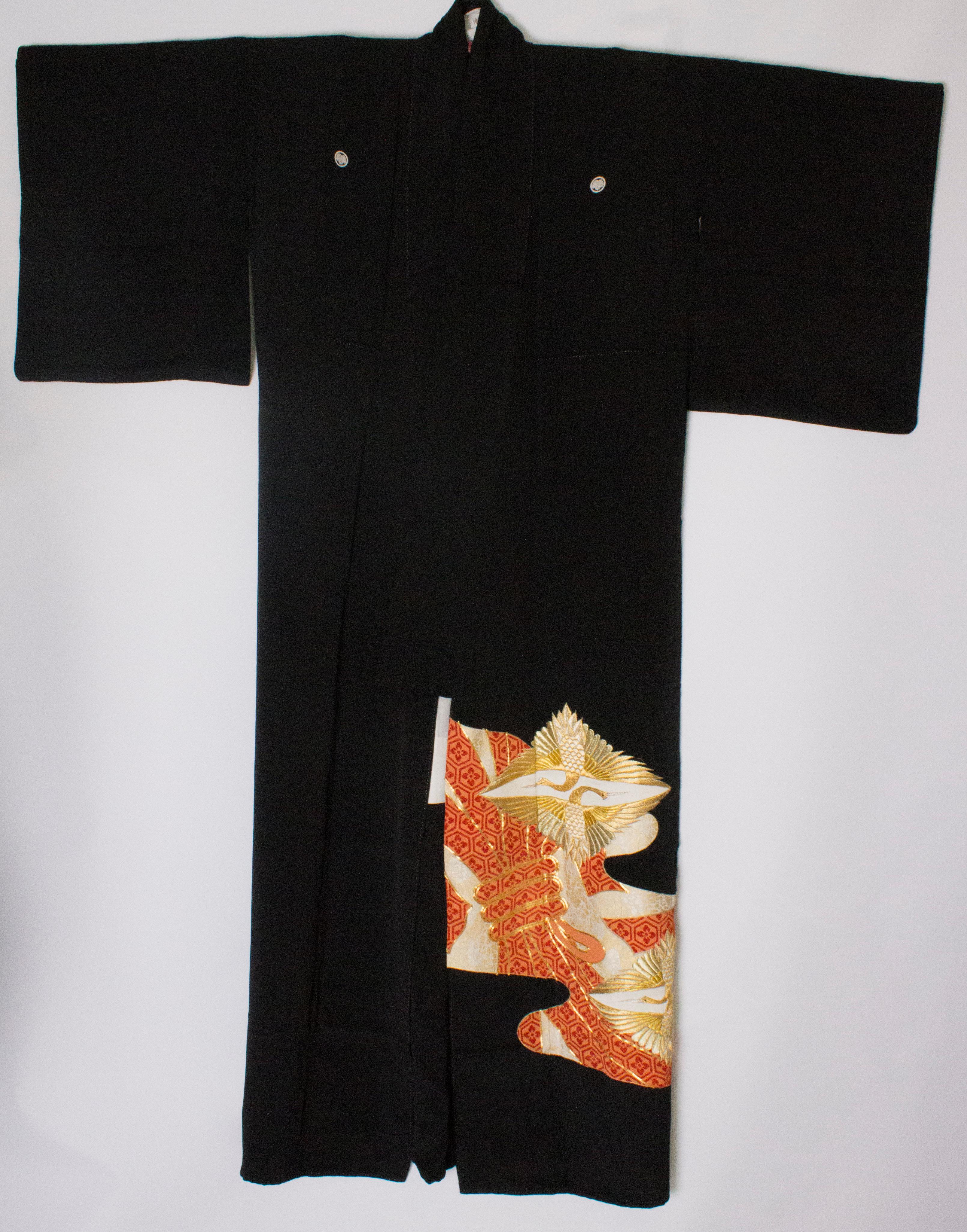 Full Length Vintage Kimono with Dancing Crane Decoration 4