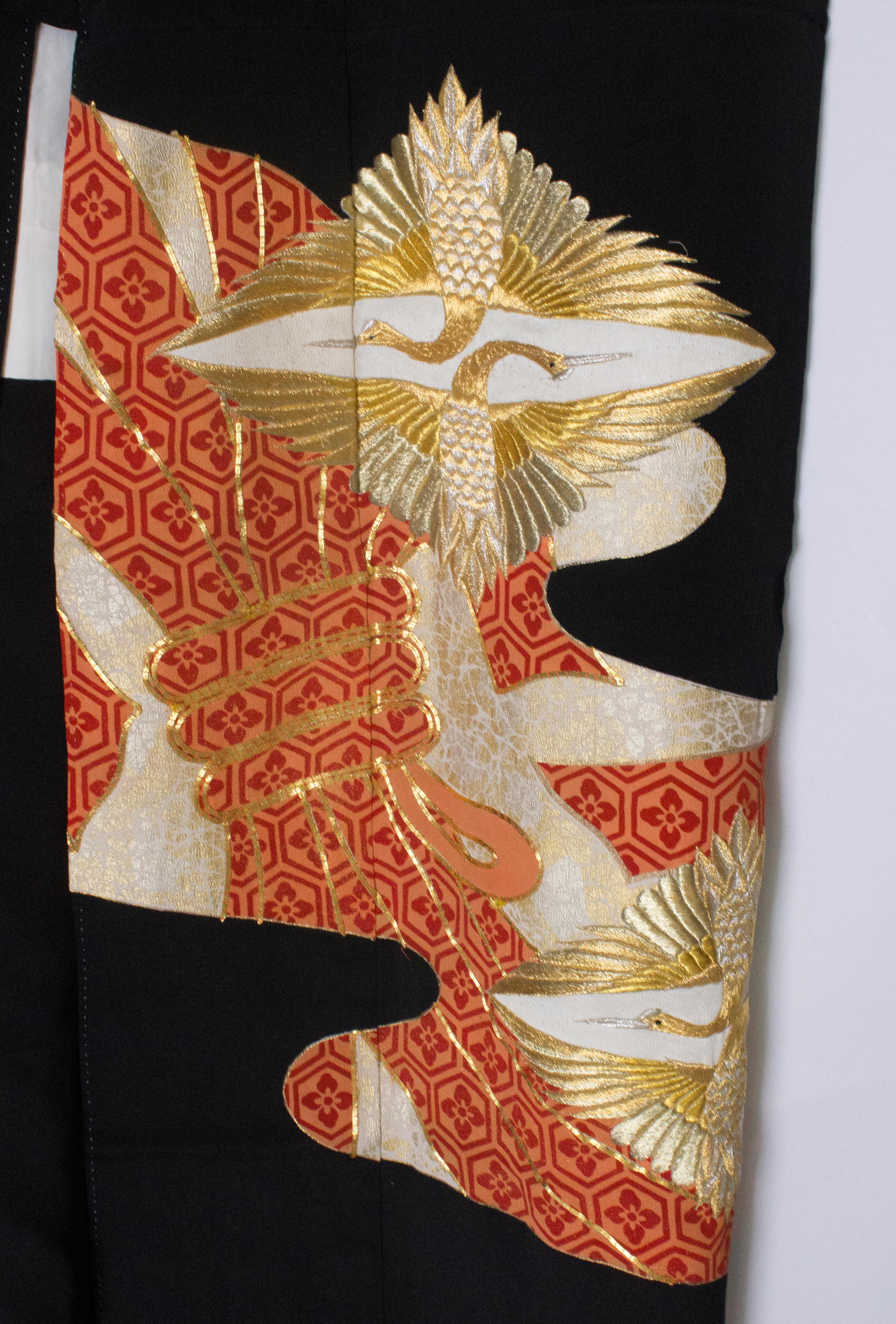 Full Length Vintage Kimono with Dancing Crane Decoration 5