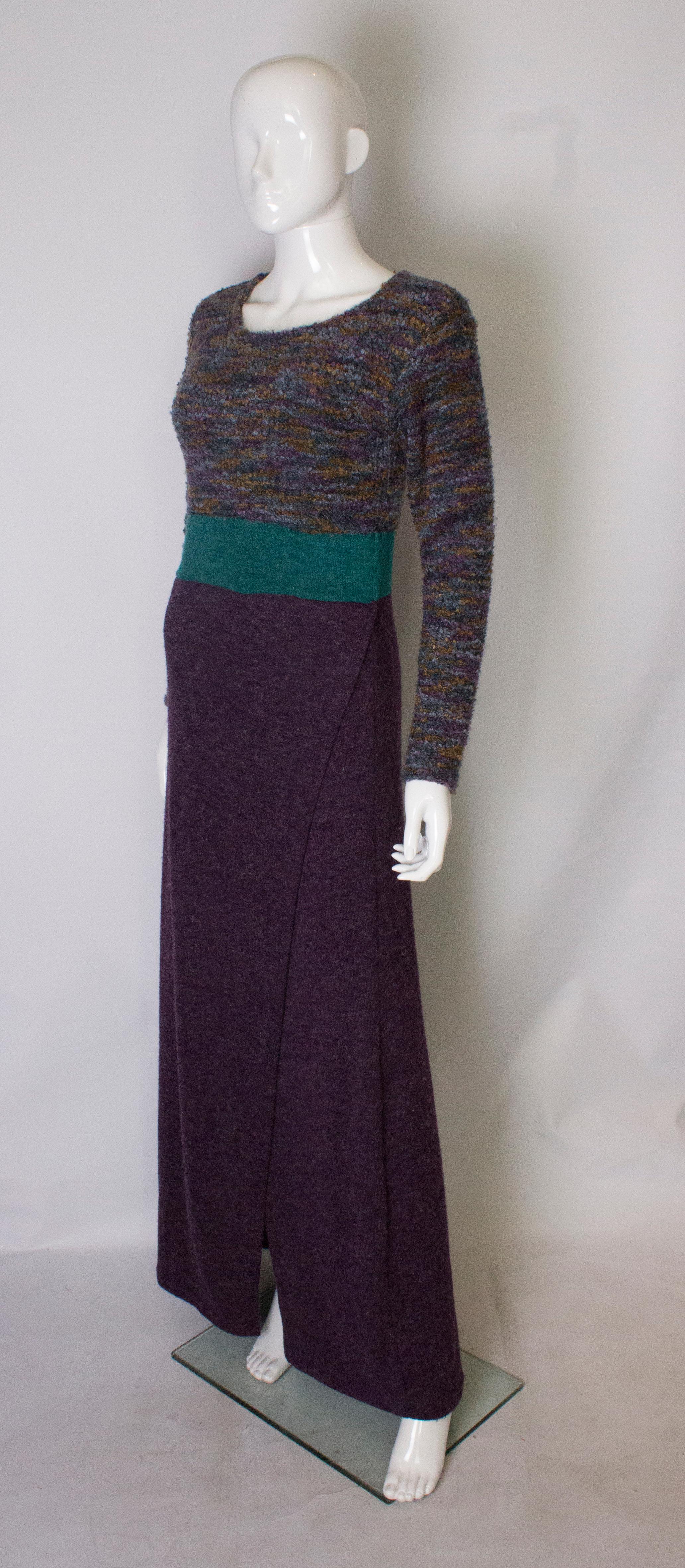 Vintage-Strickkleid in Lila und Türkis (Grün) im Angebot