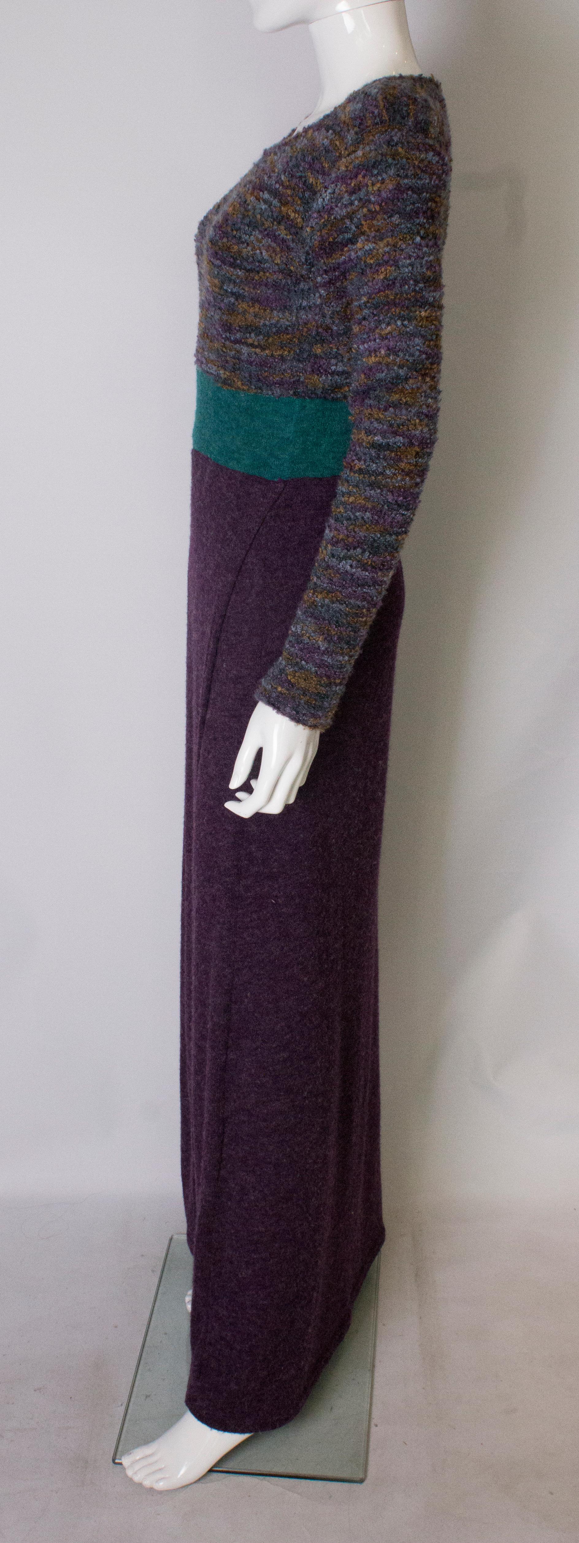 Green Purple and Turquoise Vintage Knitted Dress For Sale