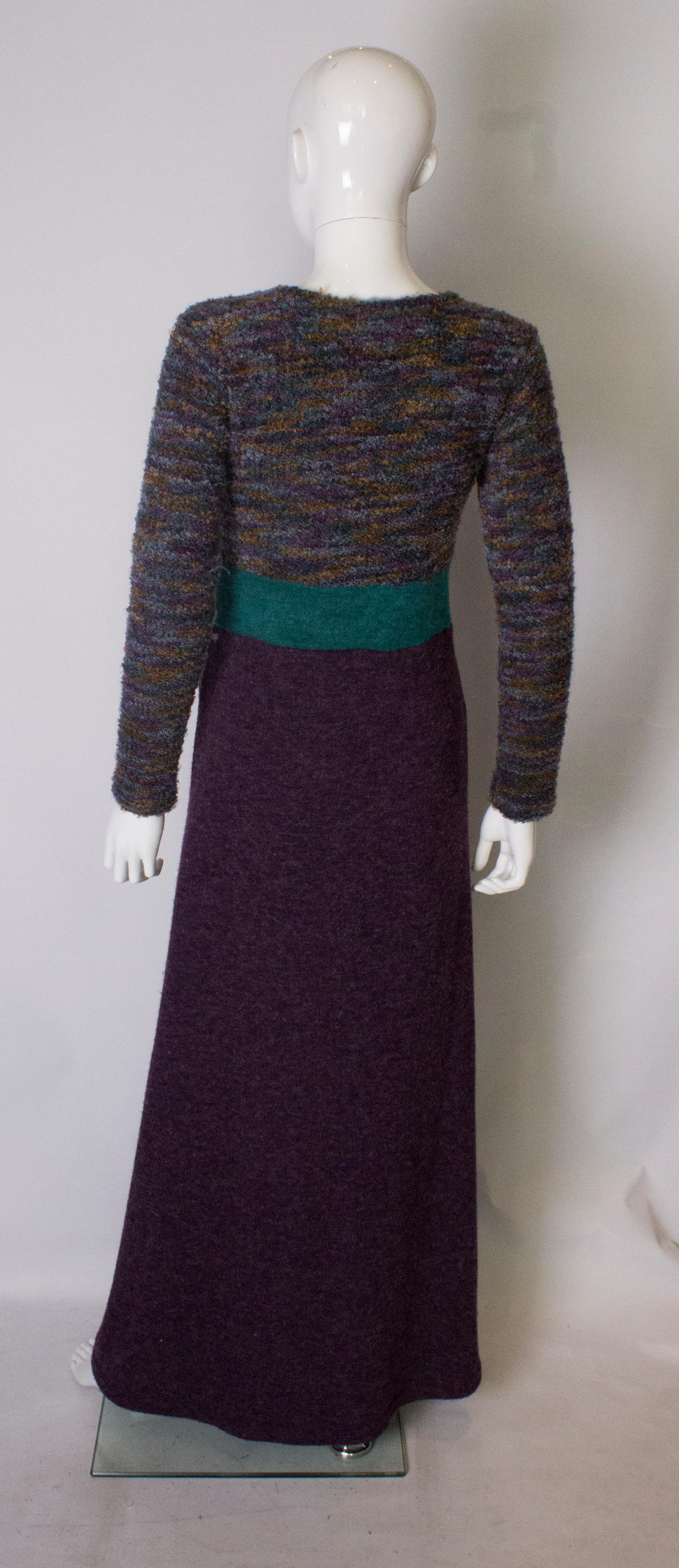 Purple and Turquoise Vintage Knitted Dress In Good Condition For Sale In London, GB