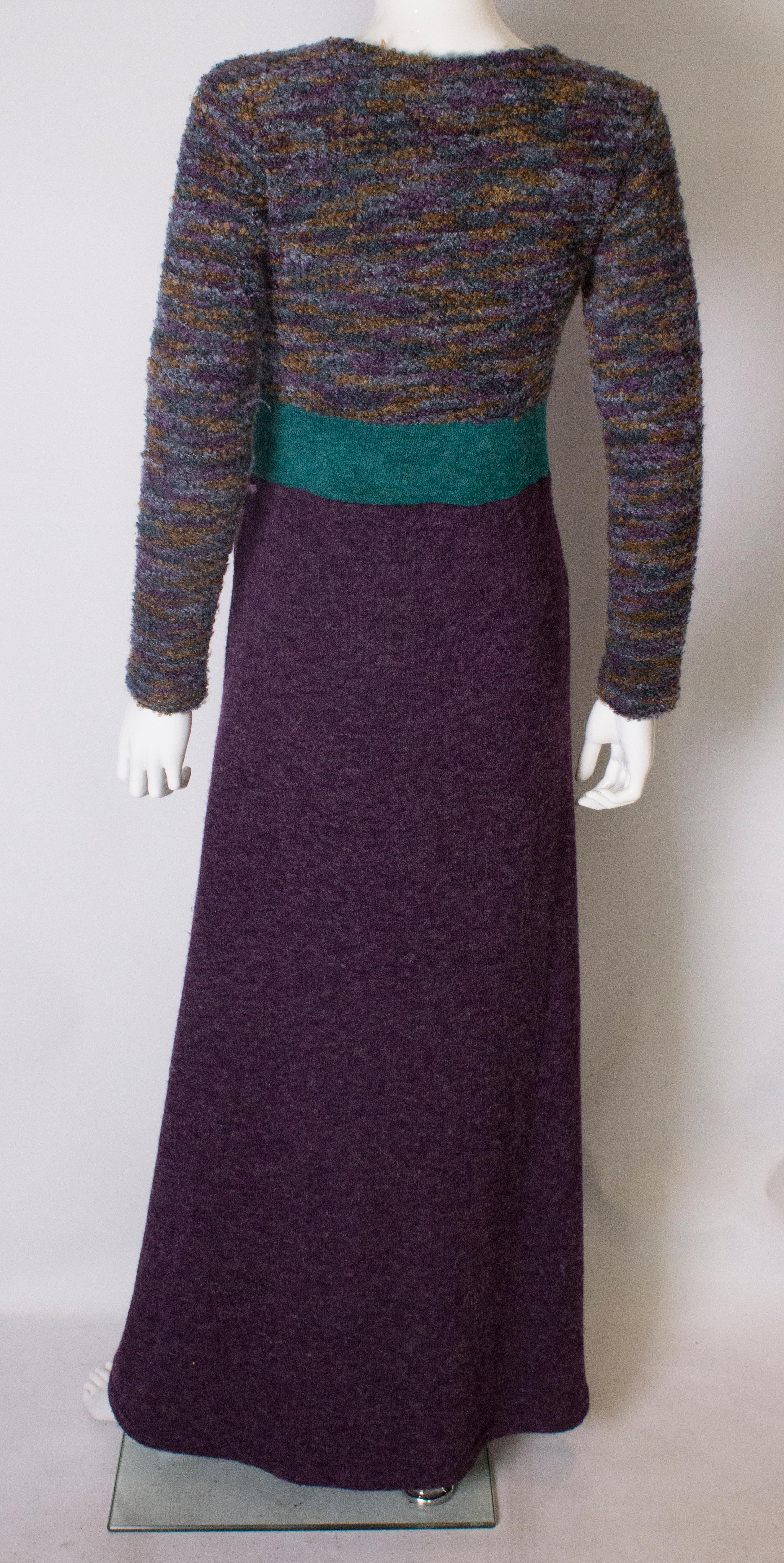 Robe en maille vintage violette et turquoise en vente 3