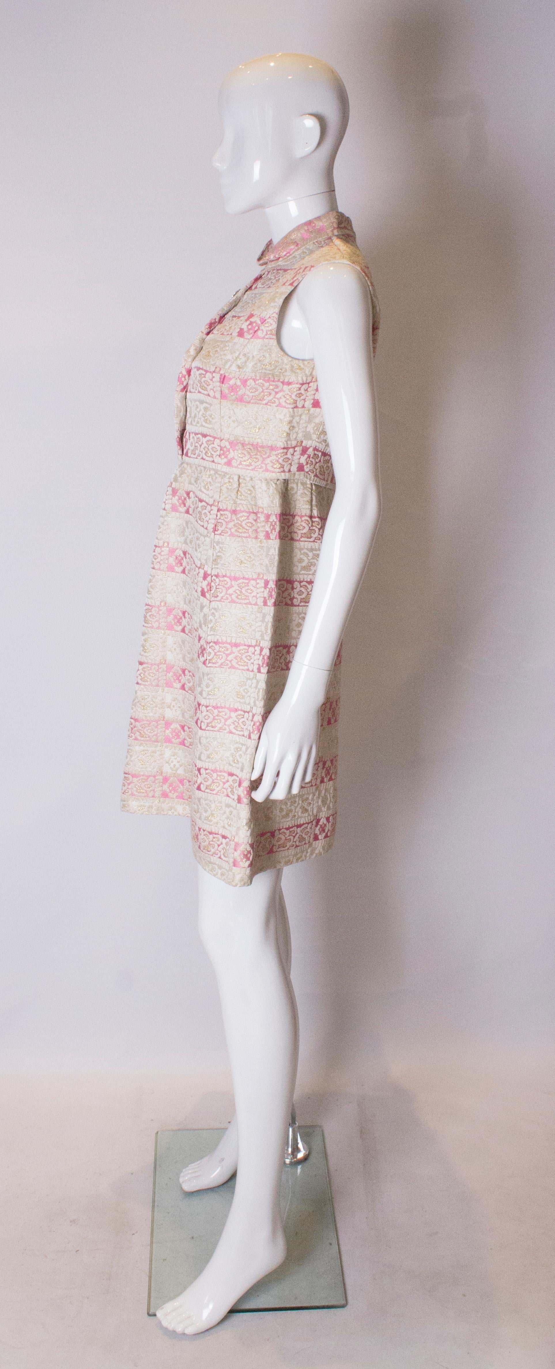 Women's Vintage 1960s Pink and Gold Brocade Dress For Sale