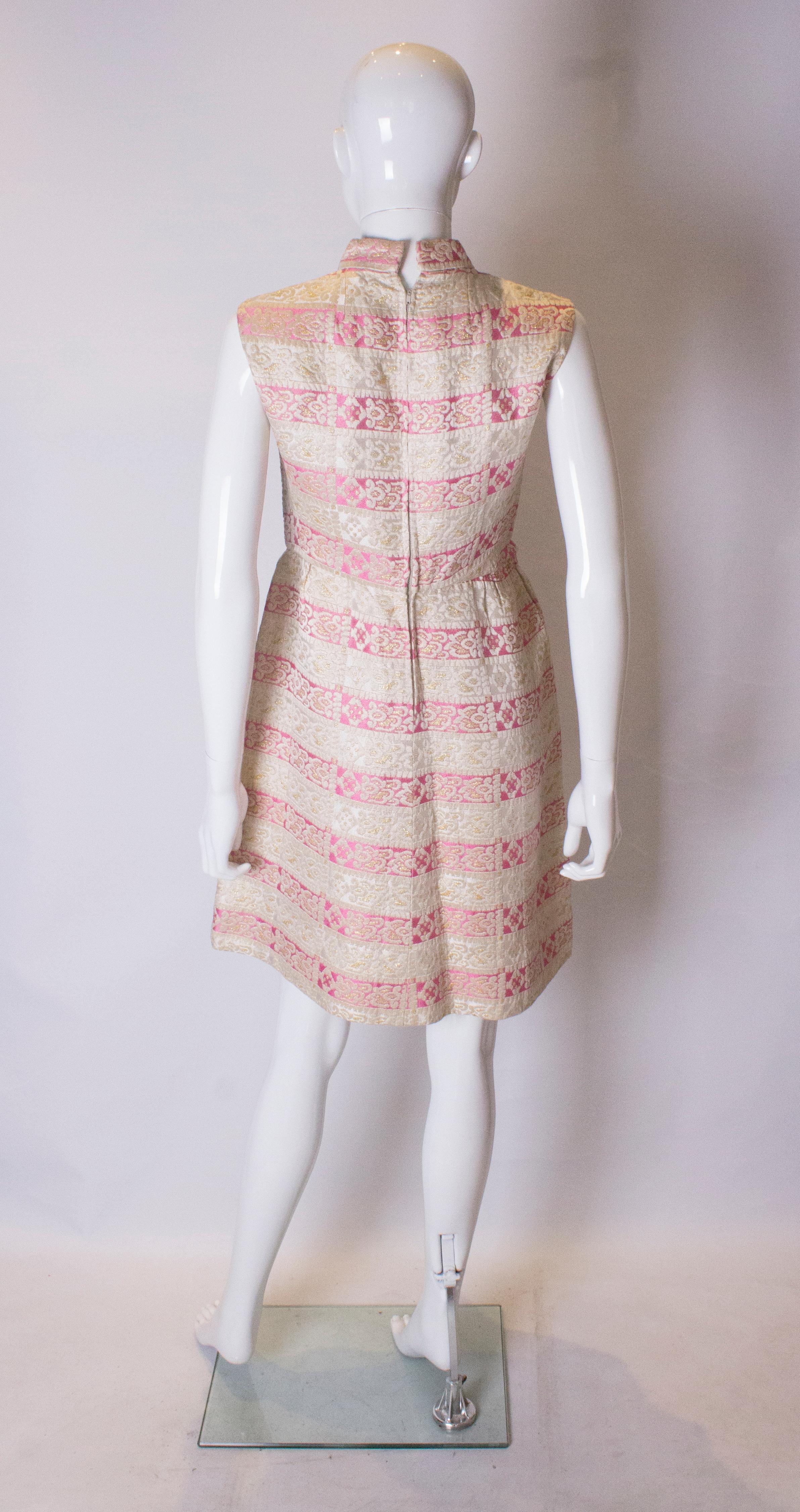 Vintage 1960s Pink and Gold Brocade Dress For Sale 2