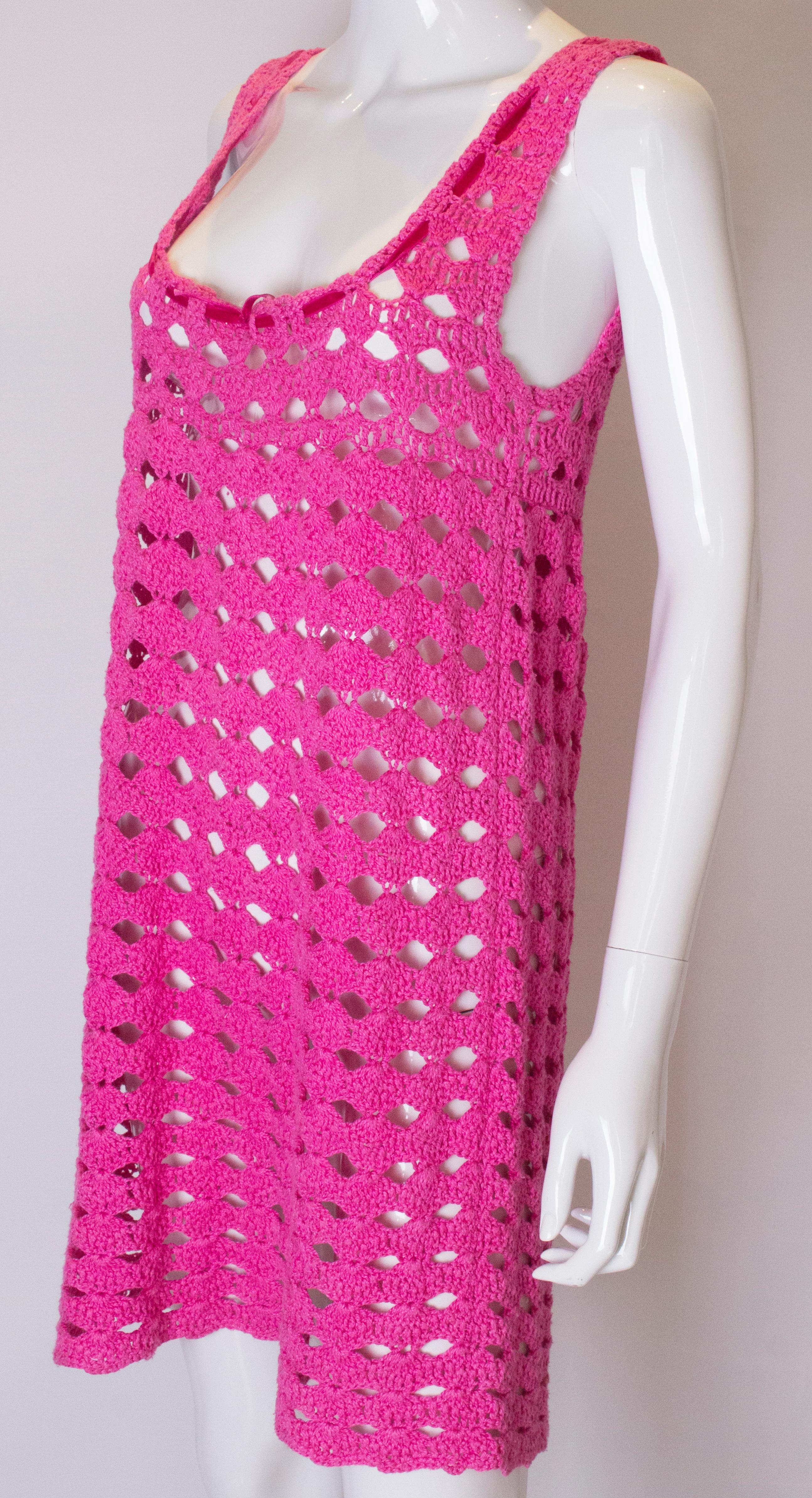Women's Vintage Pink Crochet Shift Dress
