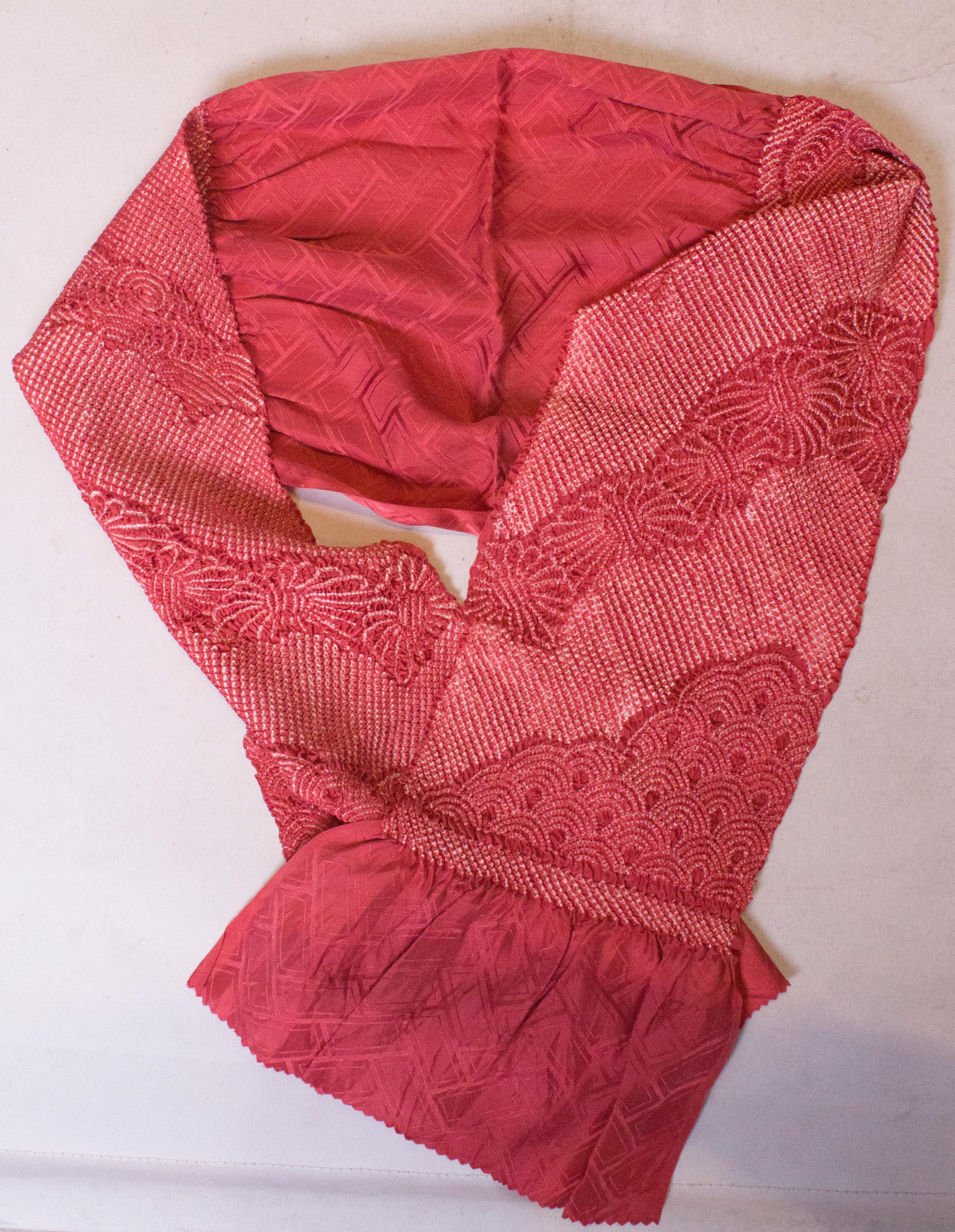 Vintage Rose Pink Silk Scarf with Shibori Detail In Good Condition In London, GB