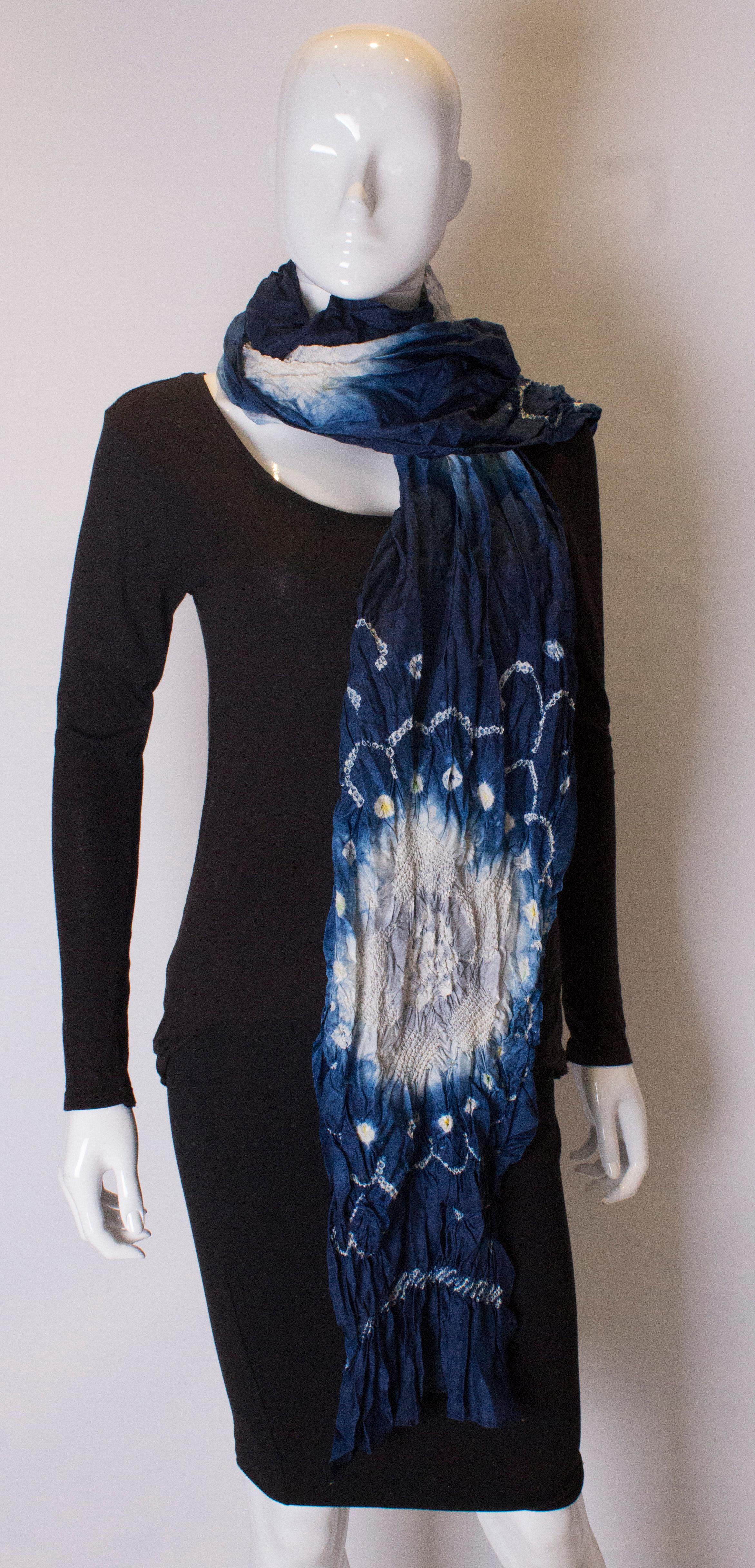 Vintage Hand Tie Dyed Japanease Scarf with Shibori Detail In Good Condition In London, GB