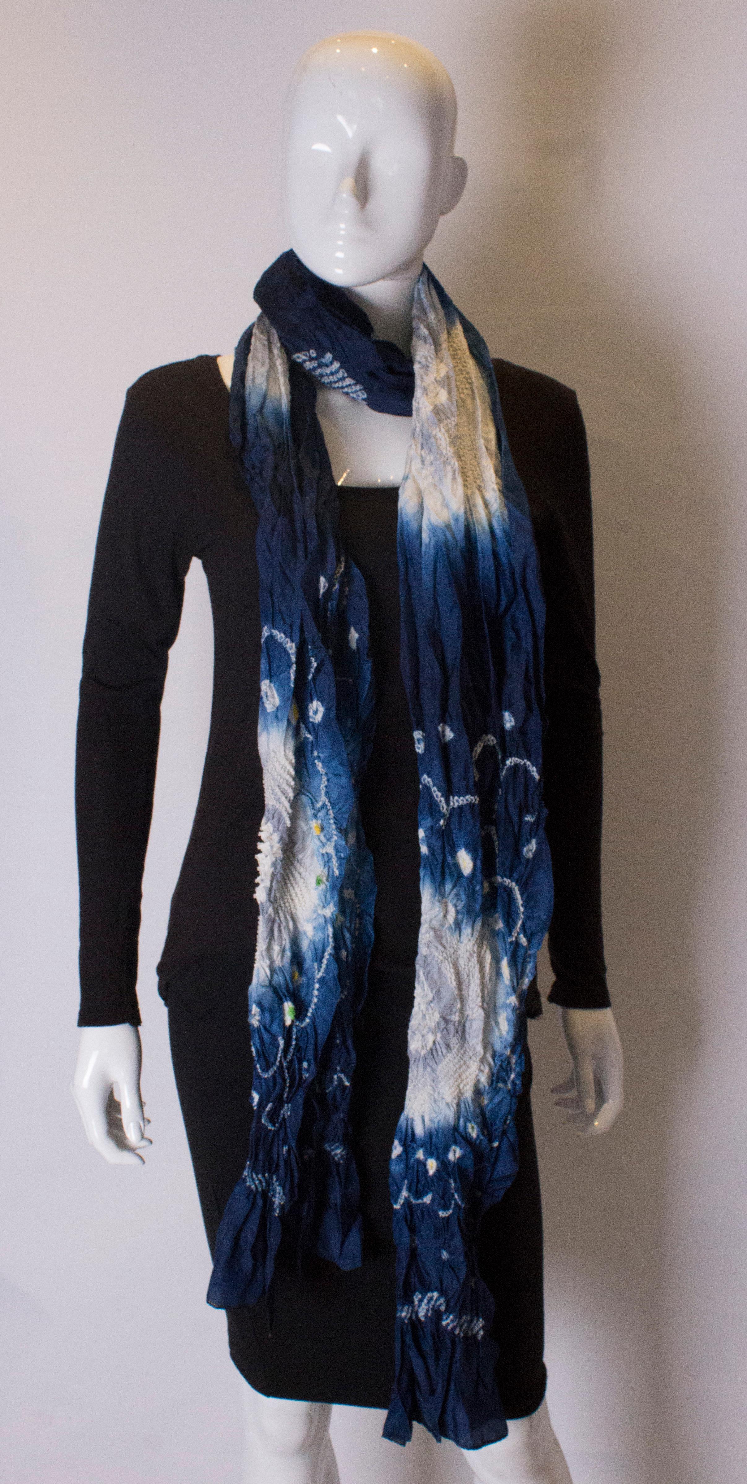 Women's Vintage Hand Tie Dyed Japanease Scarf with Shibori Detail