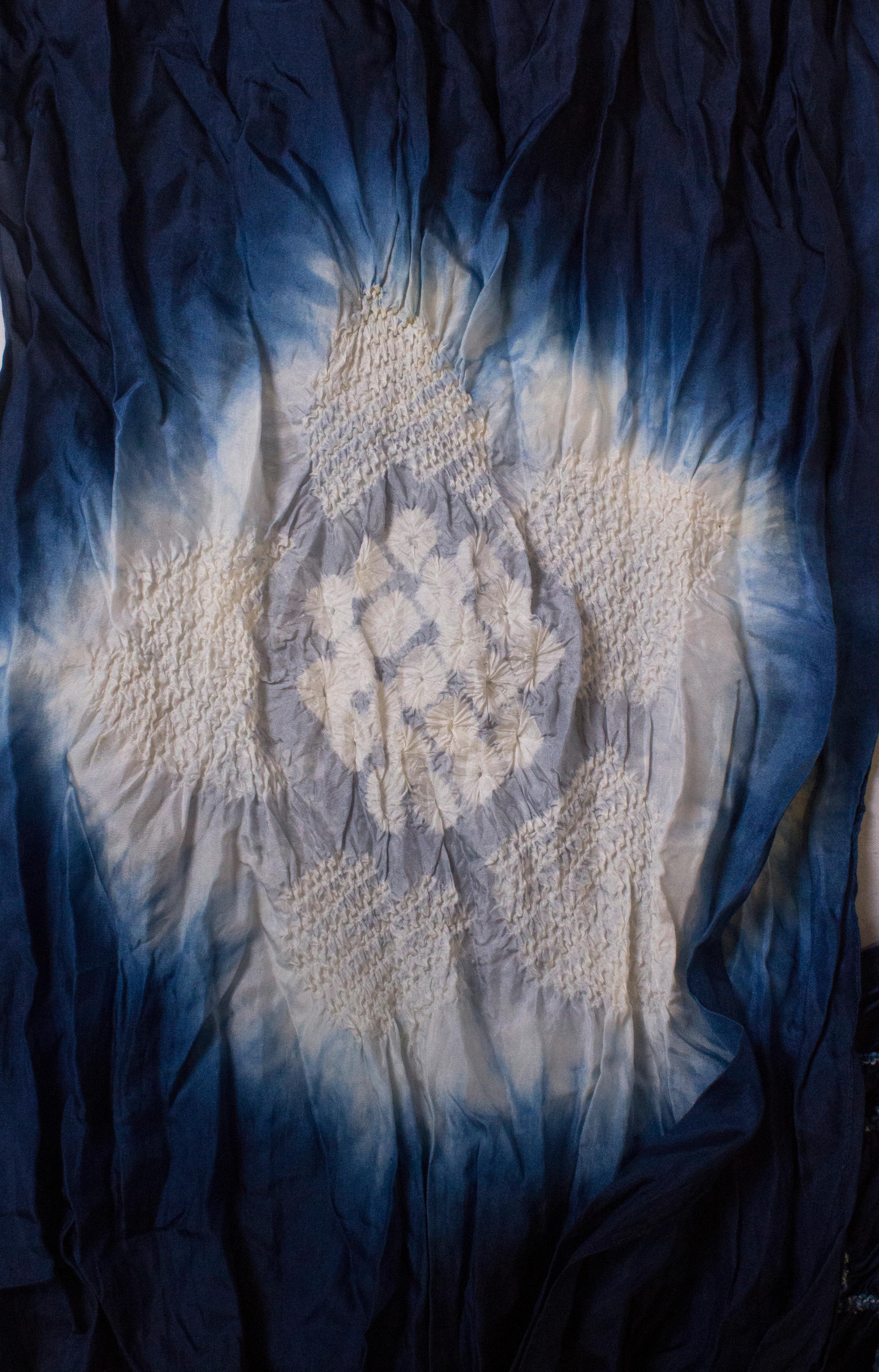 Vintage Hand Tie Dyed Japanease Scarf with Shibori Detail 1