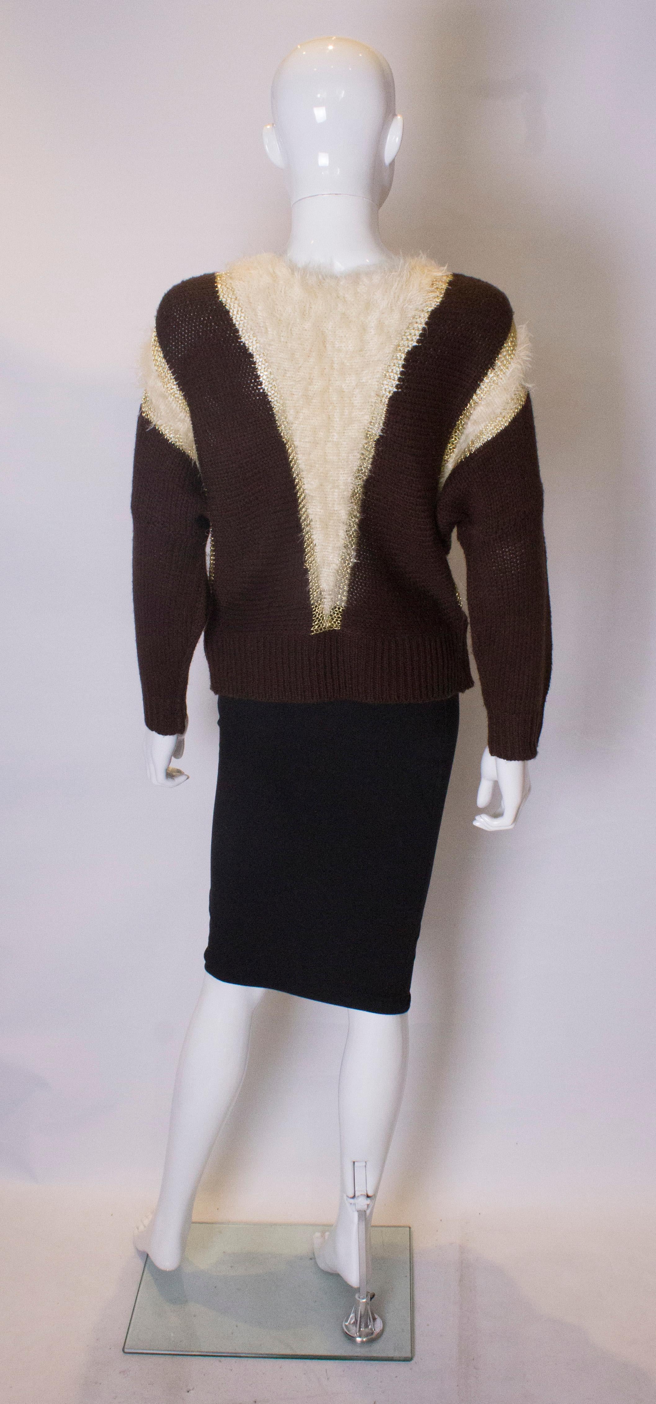 Women's Vintage Brown , Gold and White Jumper  For Sale