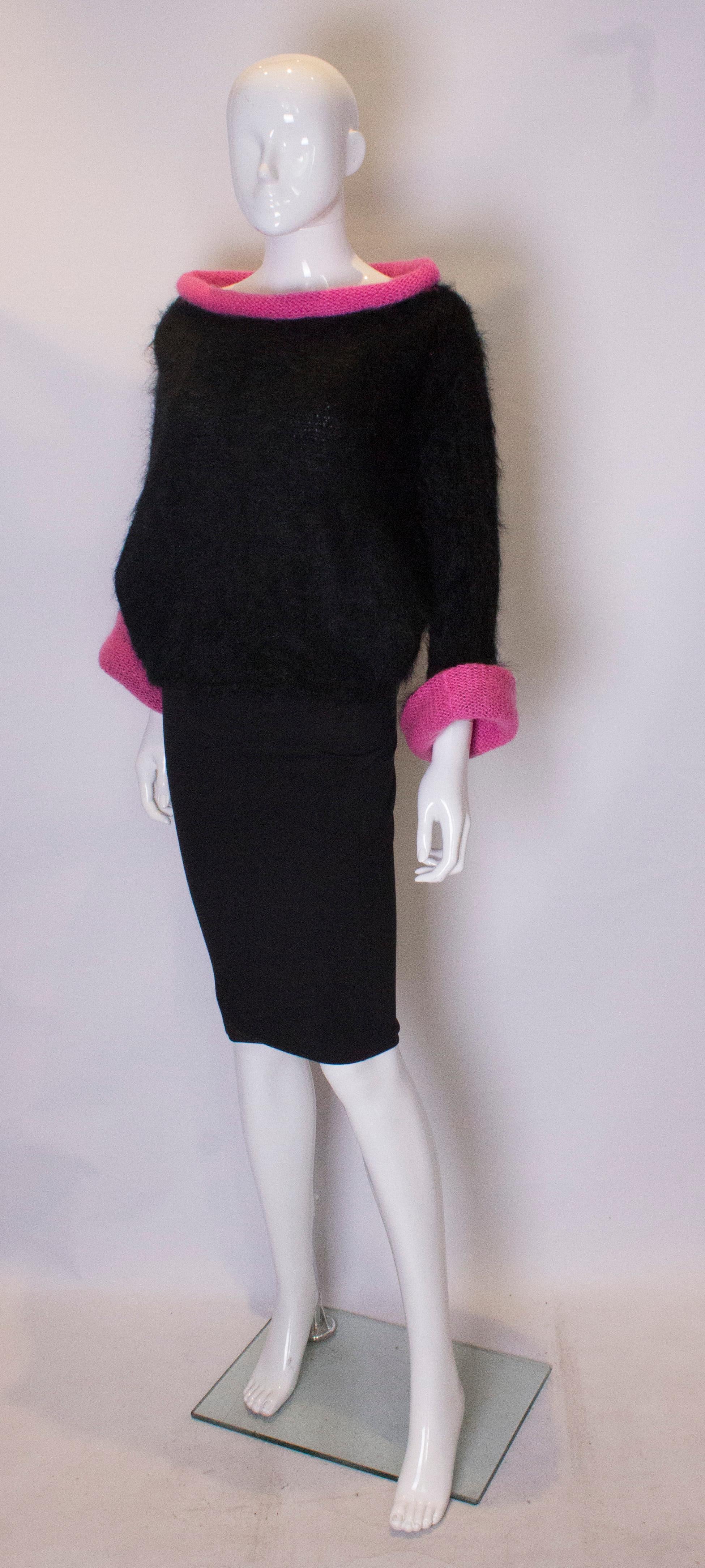 Vintage Black and Pink Mohair Jumper In Good Condition In London, GB