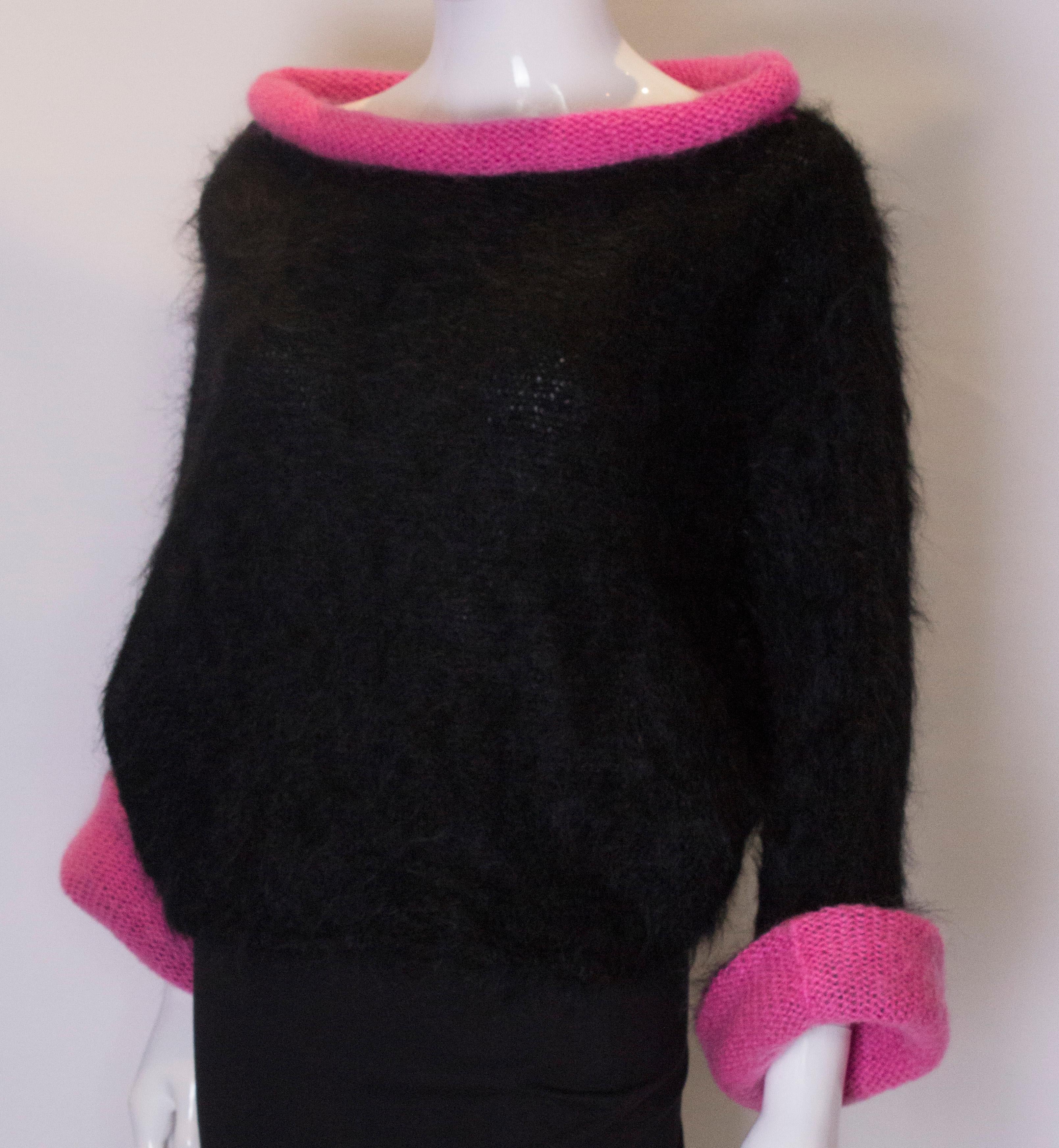 Women's Vintage Black and Pink Mohair Jumper
