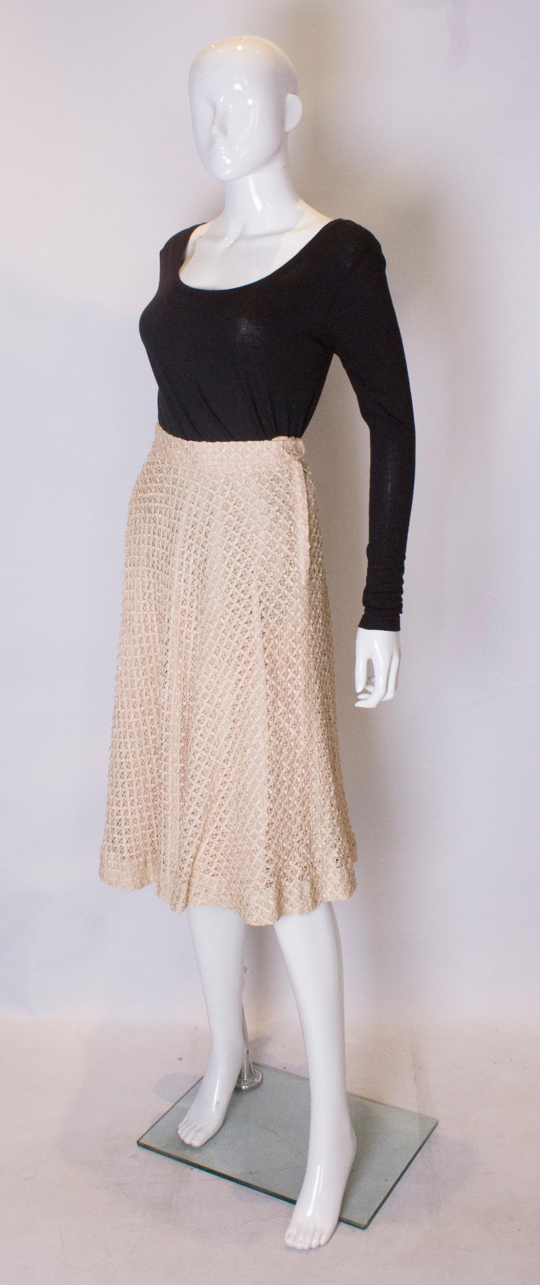 Beige A vintage 1950s cream ribbon woven swing skirt 