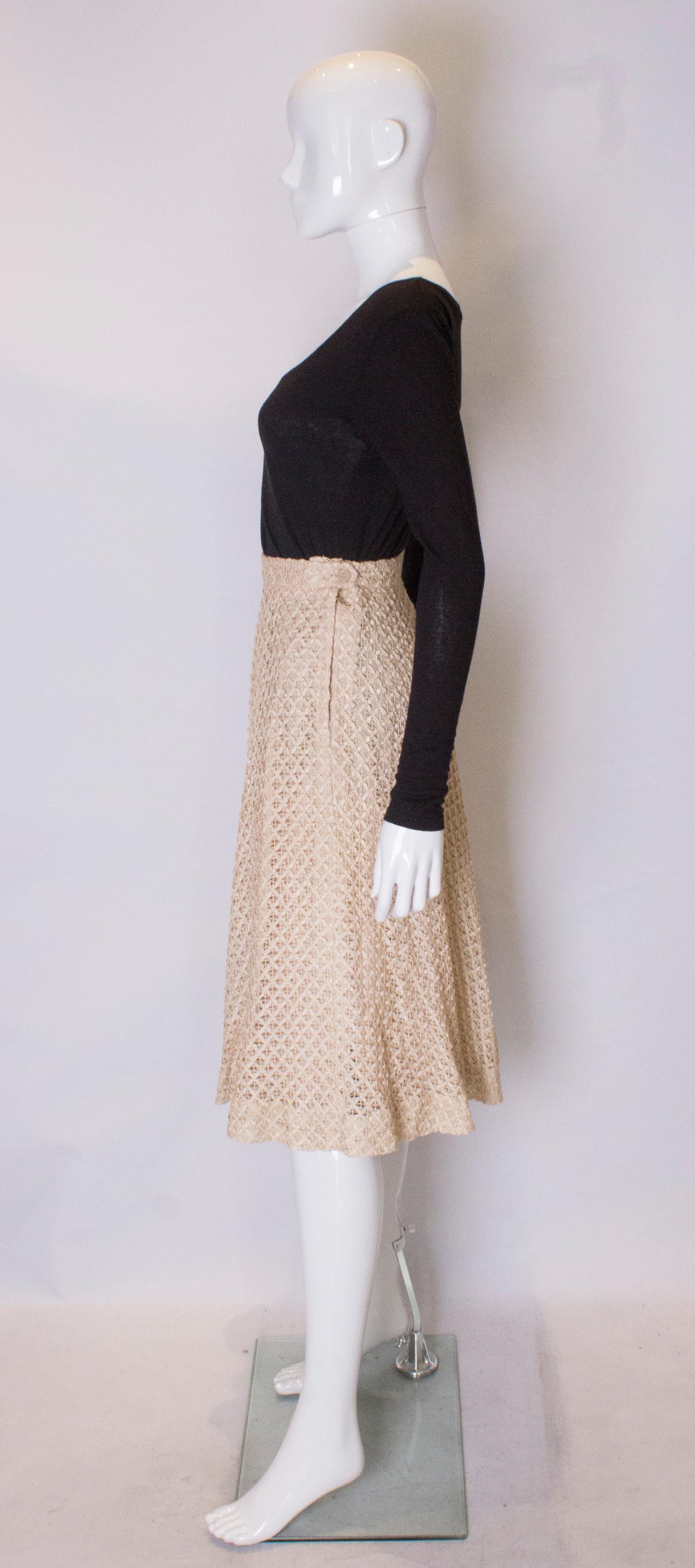 Women's A vintage 1950s cream ribbon woven swing skirt 