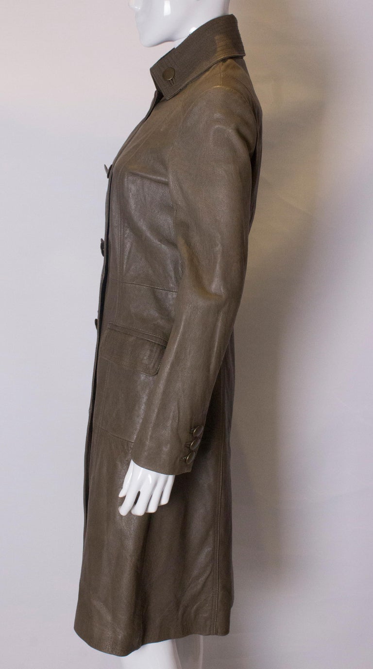 Vintage Olive Leather Coat For Sale at 1stDibs